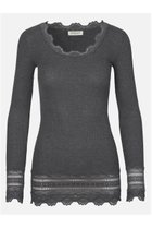 【ロサムンド/ROSEMUNDE】のレース付き プルオーバー シルクコットン ダークグレーメランジュ|ID: prp329100003909951 ipo3291000000036659170