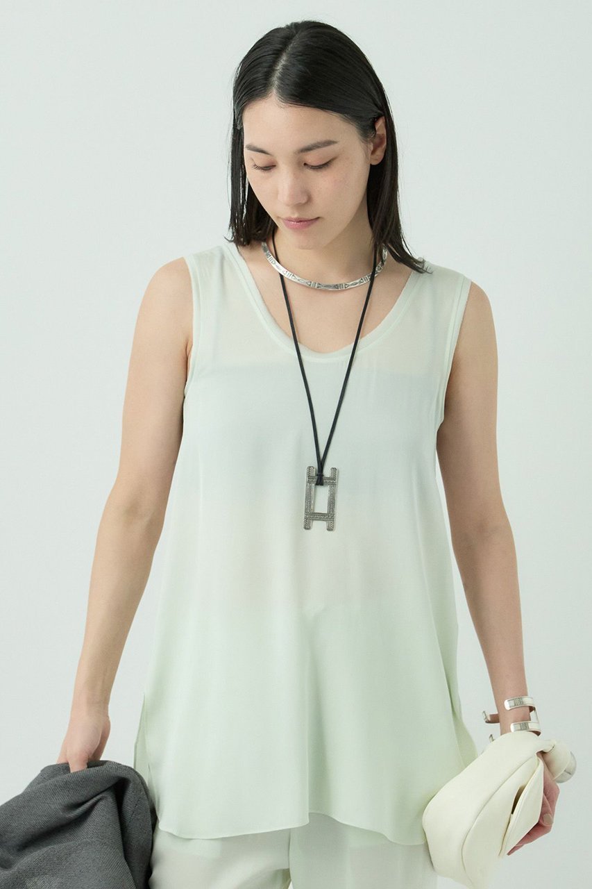 【カオス/Chaos】のシルシャーノースリーブ インテリア・キッズ・メンズ・レディースファッション・服の通販 founy(ファニー) 　ファッション　Fashion　レディースファッション　WOMEN　トップス・カットソー　Tops/Tshirt　キャミソール / ノースリーブ　No Sleeves　シャツ/ブラウス　Shirts/Blouses　サテン　Satin　シンプル　Simple　ジョーゼット　Georgette　ストレッチ　Stretch　ノースリーブ　No Sleeve　フリル　Frills　エレガント 上品　Elegant　夏　Summer　ミント|ID: prp329100003915428 ipo3291000000031463938