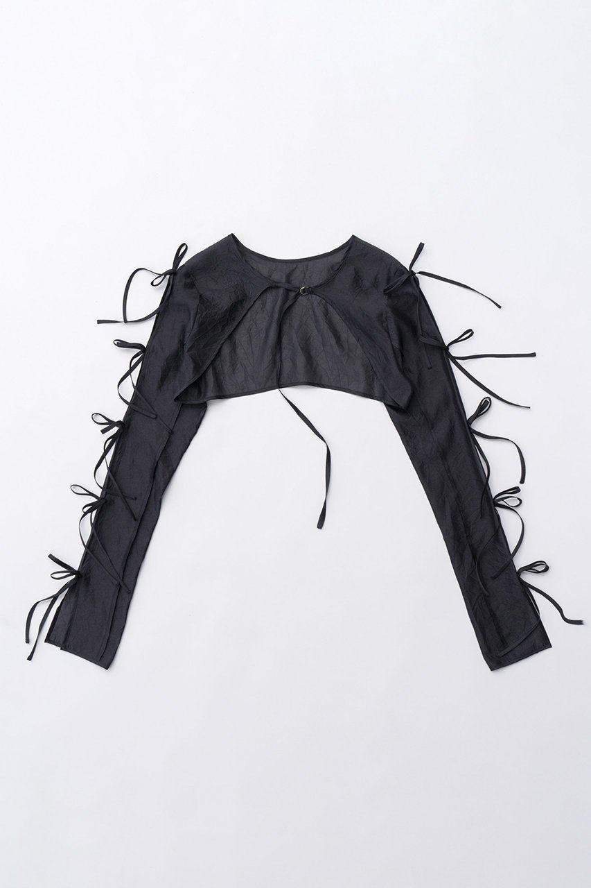 【メゾンスペシャル/MAISON SPECIAL】のRibbon Short Length Bolero/リボンショートボレロ インテリア・キッズ・メンズ・レディースファッション・服の通販 founy(ファニー) 　ファッション　Fashion　レディースファッション　Fashion for Women　アウター　Coat / Outerwear Collection　ボレロ・ショート丈ジャケット / ドレス羽織りに　Boleros & Short Jackets　トップス・カットソー　Cut & Sew Tops　シャツ・ブラウス・オフィスカジュアル　Elegant Blouses & Button-Ups　おすすめ　Recommended / Our Picks　エアリー　Airy Texture　キャミ　Camisole, Cami Top　ショート　Short, Short Length　スリーブ　Sleeve, Long Sleeve / Short Sleeve　タンク　Tank Top, Sleeveless Top　ボレロ　Bolero, Short Cardigan　リボン　Ribbon, Bow　夏　Summer　長袖　Long Sleeve, Full Sleeve　BLK(ブラック)|ID: prp329100003917311 ipo3291000000032910375