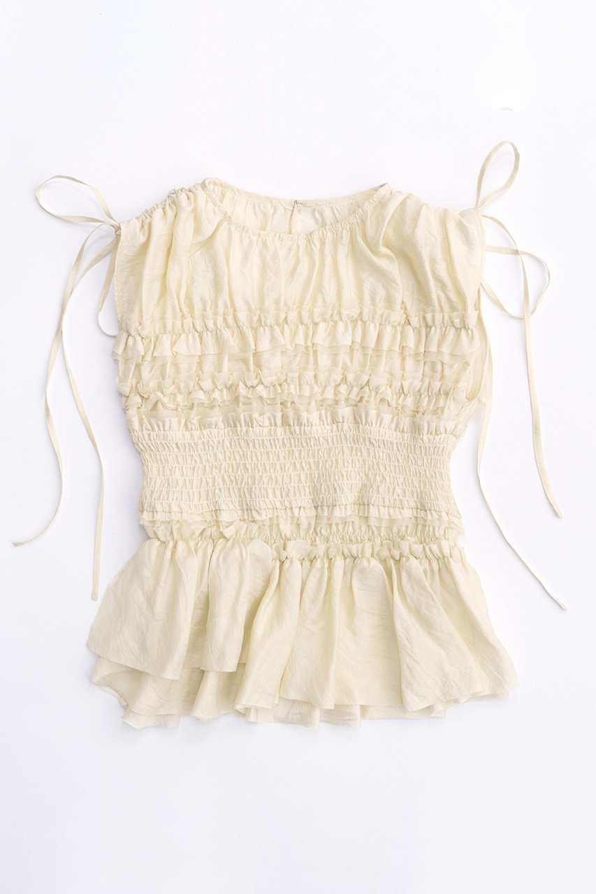 【メゾンスペシャル/MAISON SPECIAL】のShirring Frills Top/シャーリングフリルトップ インテリア・キッズ・メンズ・レディースファッション・服の通販 founy(ファニー) 　ファッション　Fashion　レディースファッション　Fashion for Women　トップス・カットソー　Cut & Sew Tops　キャミソール&ノースリーブ　Camisoles & Sleeveless Tops　シャツ・ブラウス・オフィスカジュアル　Elegant Blouses & Button-Ups　サテン　Satin, Glossy Fabric　シフォン　Chiffon, Lightweight Fabric　シャーリング　Shirring, Ruched　トレンド　Trend, Trending Now　ノースリーブ　Sleeveless, No-Sleeve　バランス　Balance, Style Balance　フリル　Frill, Ruffle　夏　Summer　IVR(アイボリー)|ID: prp329100003917313 ipo3291000000032908335