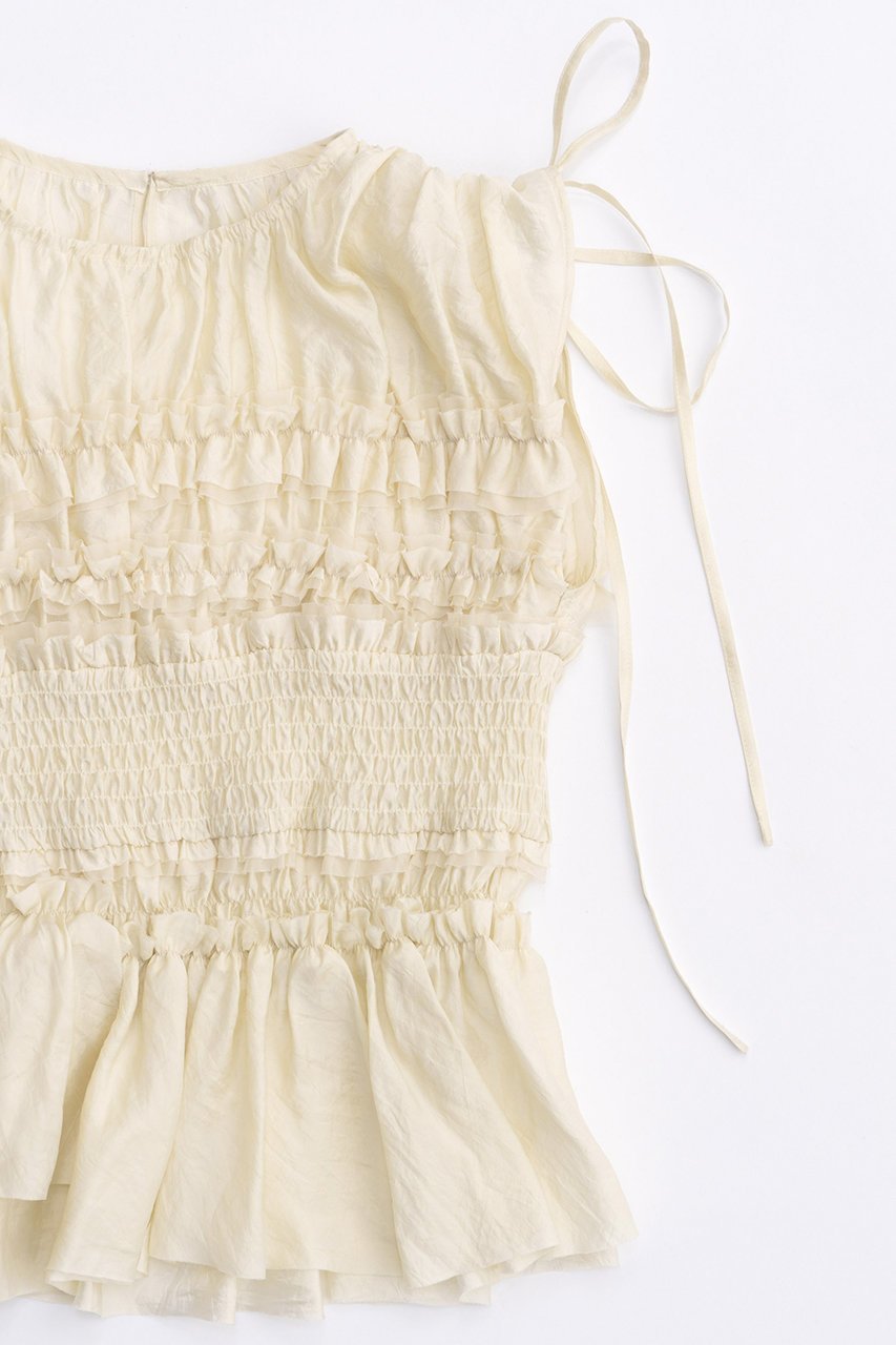 【メゾンスペシャル/MAISON SPECIAL】のShirring Frills Top/シャーリングフリルトップ 人気、トレンドファッション・服の通販 founy(ファニー) 　ファッション　Fashion　レディースファッション　Fashion for Women　トップス・カットソー　Cut & Sew Tops　キャミソール&ノースリーブ　Camisoles & Sleeveless Tops　シャツ・ブラウス・オフィスカジュアル　Elegant Blouses & Button-Ups　サテン　Satin, Glossy Fabric　シフォン　Chiffon, Lightweight Fabric　シャーリング　Shirring, Ruched　トレンド　Trend, Trending Now　ノースリーブ　Sleeveless, No-Sleeve　バランス　Balance, Style Balance　フリル　Frill, Ruffle　夏　Summer　other-3|ID: prp329100003917313 ipo3291000000032908342