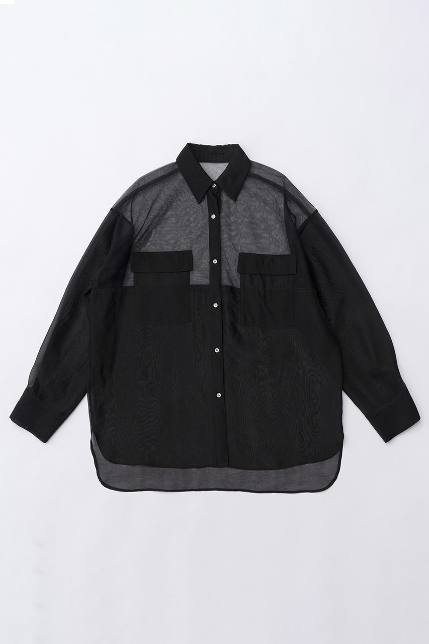 【メゾンスペシャル/MAISON SPECIAL】のTulle Docking Sheer Oversized Shirt/チュールドッキングシアーオーバーシャツ インテリア・キッズ・メンズ・レディースファッション・服の通販 founy(ファニー) 　ファッション　Fashion　レディースファッション　Fashion for Women　トップス・カットソー　Cut & Sew Tops　シャツ・ブラウス・オフィスカジュアル　Elegant Blouses & Button-Ups　おすすめ　Recommended / Our Picks　インナー　Innerwear　キャミソール　Camisole, Spaghetti Strap Top　コンビ　Combo, Combination Style　シアー　Sheer, See-Through　スリーブ　Sleeve, Long Sleeve / Short Sleeve　チュール　Tulip, Tulip Motif　ドッキング　Docking, Mixed Material　ロング　Long, Long-Length　エレガント 上品　Elegant　夏　Summer　旅行　Travel　羽織　Haori, Light Jacket　BLK(ブラック)|ID: prp329100003917314 ipo3291000000032911158
