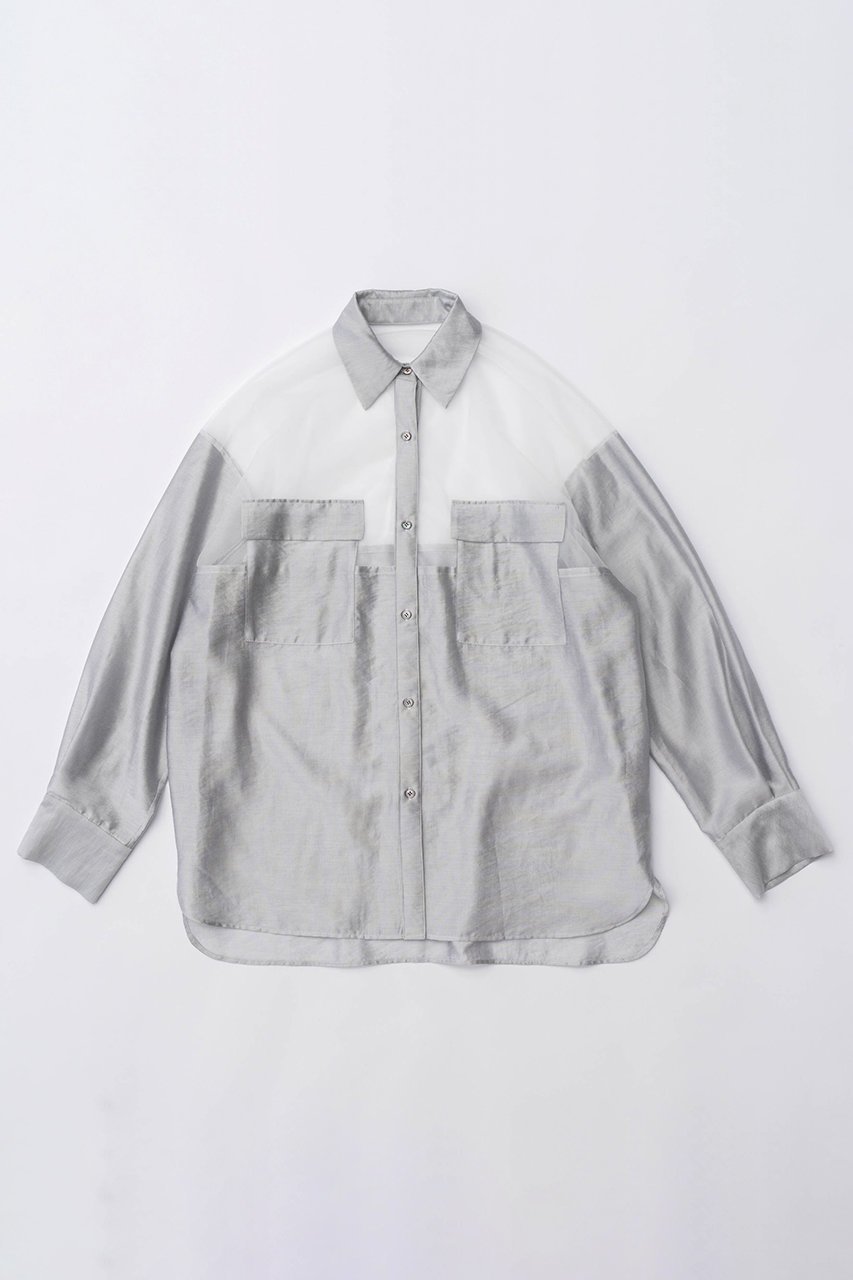 【メゾンスペシャル/MAISON SPECIAL】のTulle Docking Sheer Oversized Shirt/チュールドッキングシアーオーバーシャツ インテリア・キッズ・メンズ・レディースファッション・服の通販 founy(ファニー) 　ファッション　Fashion　レディースファッション　Fashion for Women　トップス・カットソー　Cut & Sew Tops　シャツ・ブラウス・オフィスカジュアル　Elegant Blouses & Button-Ups　おすすめ　Recommended / Our Picks　インナー　Innerwear　キャミソール　Camisole, Spaghetti Strap Top　コンビ　Combo, Combination Style　シアー　Sheer, See-Through　スリーブ　Sleeve, Long Sleeve / Short Sleeve　チュール　Tulip, Tulip Motif　ドッキング　Docking, Mixed Material　ロング　Long, Long-Length　エレガント 上品　Elegant　夏　Summer　旅行　Travel　羽織　Haori, Light Jacket　GRY(グレー)|ID: prp329100003917314 ipo3291000000032911163