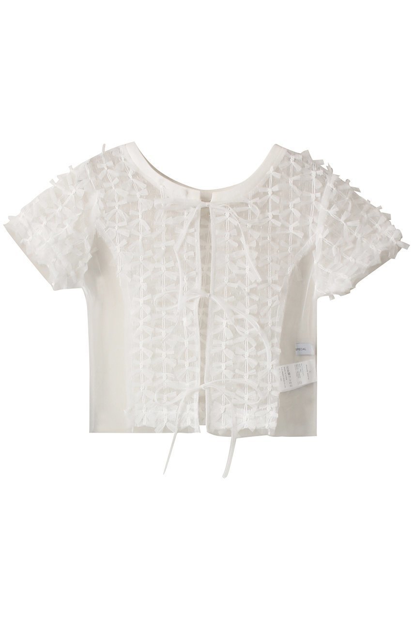 【メゾンスペシャル/MAISON SPECIAL】の2way Tulle Ribbon Tops/2WAYチュールリボントップス インテリア・キッズ・メンズ・レディースファッション・服の通販 founy(ファニー) 　ファッション　Fashion　レディースファッション　Fashion for Women　トップス・カットソー　Cut & Sew Tops　シャツ・ブラウス・オフィスカジュアル　Elegant Blouses & Button-Ups　コンパクト　Compact, Small Size　ショート　Short, Short Length　スリーブ　Sleeve, Long Sleeve / Short Sleeve　チュール　Tulip, Tulip Motif　デニム　Denim, Jeans Material　ドッキング　Docking, Mixed Material　無地　Plain, Solid Color　WHT(ホワイト)|ID: prp329100003917315 ipo3291000000032908365