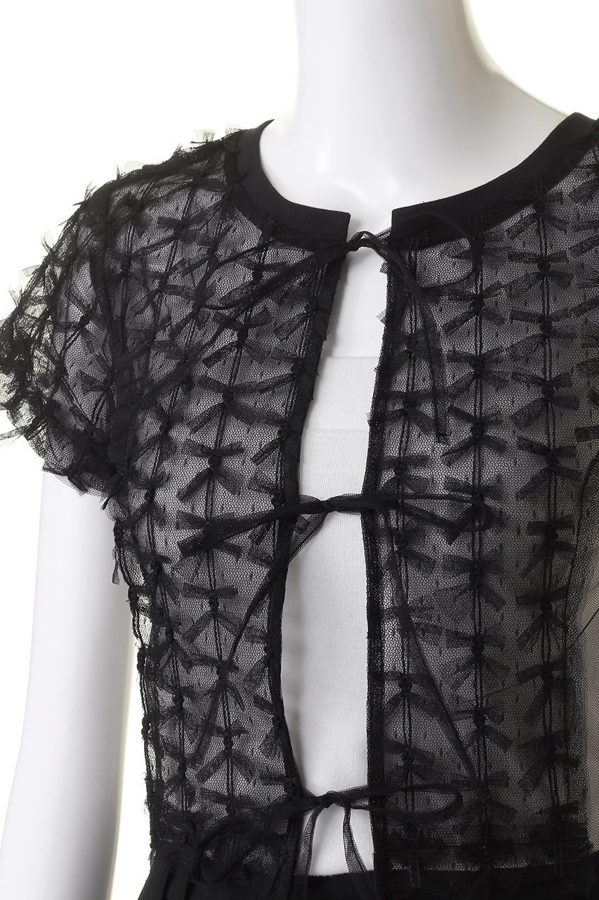 【メゾンスペシャル/MAISON SPECIAL】の2way Tulle Ribbon Tops/2WAYチュールリボントップス 人気、トレンドファッション・服の通販 founy(ファニー) 　ファッション　Fashion　レディースファッション　Fashion for Women　トップス・カットソー　Cut & Sew Tops　シャツ・ブラウス・オフィスカジュアル　Elegant Blouses & Button-Ups　コンパクト　Compact, Small Size　ショート　Short, Short Length　スリーブ　Sleeve, Long Sleeve / Short Sleeve　チュール　Tulip, Tulip Motif　デニム　Denim, Jeans Material　ドッキング　Docking, Mixed Material　無地　Plain, Solid Color　other-5|ID: prp329100003917315 ipo3291000000032908375