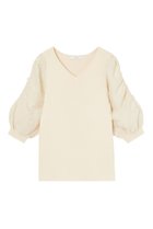 【アナイ/ANAYI】の袖タック浅Vネックプルオーバー ベージュ|ID: prp329100003918582 ipo3291000000032948328