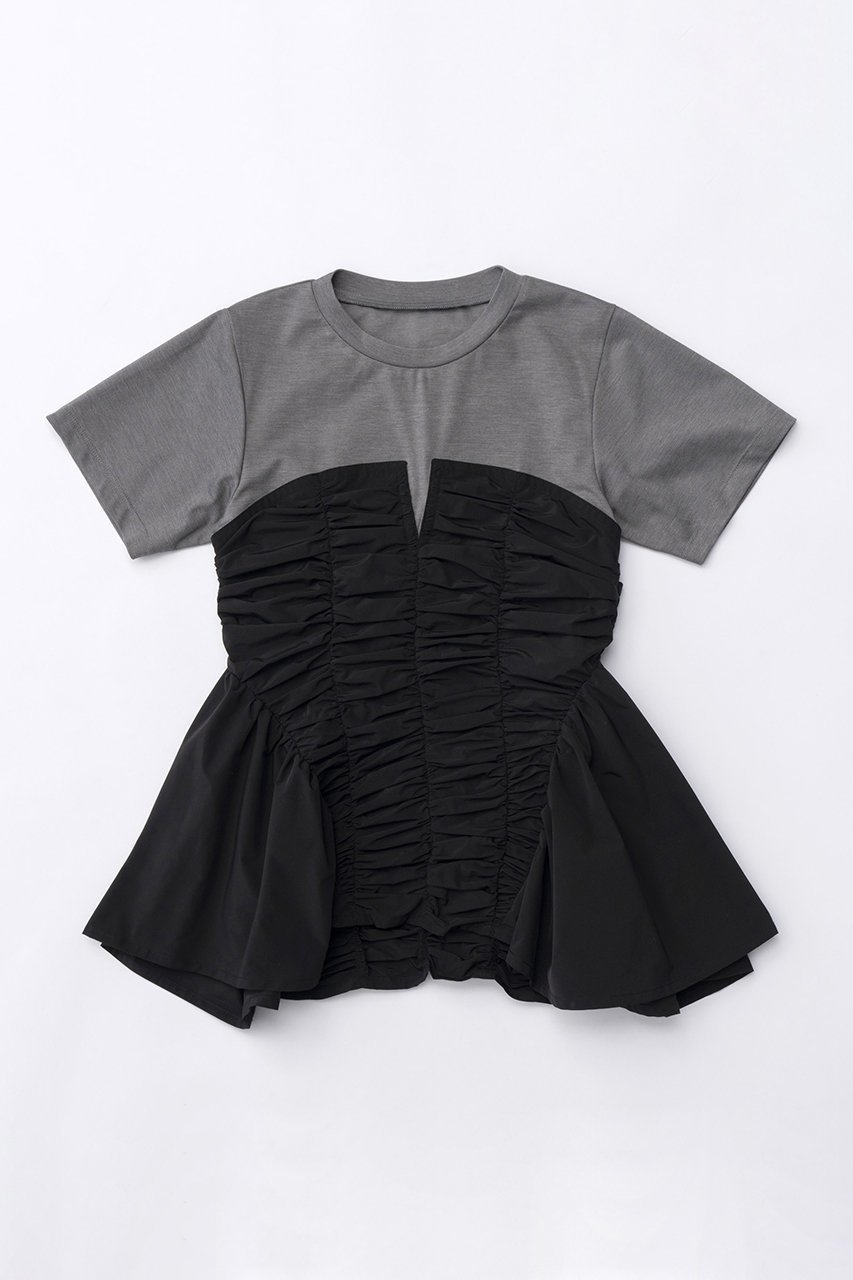 【メゾンスペシャル/MAISON SPECIAL】のTaffeta Peplum T-shirt/タフタペプラムTシャツ インテリア・キッズ・メンズ・レディースファッション・服の通販 founy(ファニー) 　ファッション　Fashion　レディースファッション　WOMEN　トップス・カットソー　Tops/Tshirt　シャツ/ブラウス　Shirts/Blouses　ロング / Tシャツ　T-Shirts　カットソー　Cut and Sewn　コンビ　Combination　シェイプ　Shape　ショート　Short　スリーブ　Sleeve　タフタ　Taffeta　ドッキング　Docking　ペプラム　Peplum　エレガント 上品　Elegant　再入荷　Restock/Back In Stock/Re Arrival　GRY(グレー)|ID: prp329100003921179 ipo3291000000026260952