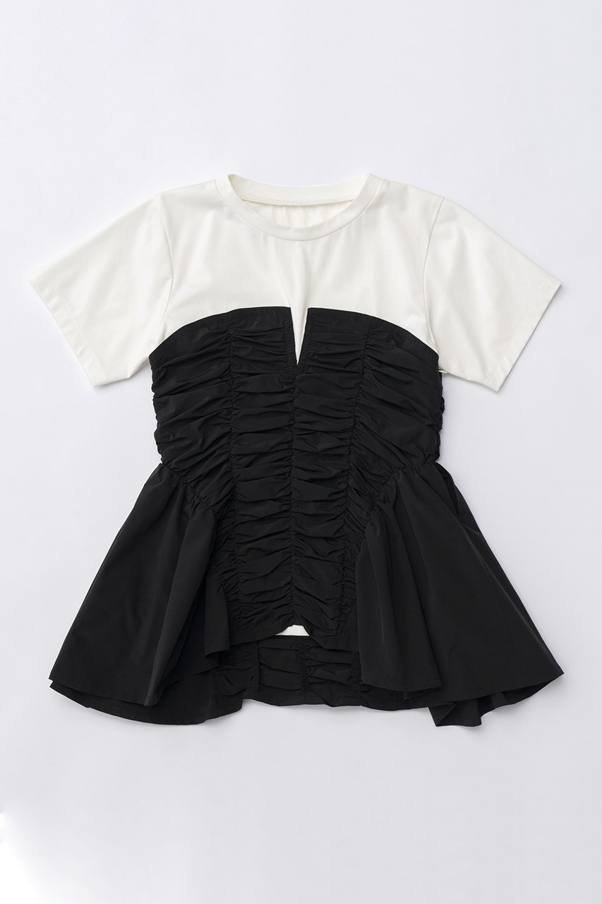 【メゾンスペシャル/MAISON SPECIAL】のTaffeta Peplum T-shirt/タフタペプラムTシャツ インテリア・キッズ・メンズ・レディースファッション・服の通販 founy(ファニー) 　ファッション　Fashion　レディースファッション　WOMEN　トップス・カットソー　Tops/Tshirt　シャツ/ブラウス　Shirts/Blouses　ロング / Tシャツ　T-Shirts　カットソー　Cut and Sewn　コンビ　Combination　シェイプ　Shape　ショート　Short　スリーブ　Sleeve　タフタ　Taffeta　ドッキング　Docking　ペプラム　Peplum　エレガント 上品　Elegant　再入荷　Restock/Back In Stock/Re Arrival　WHT(ホワイト)|ID: prp329100003921179 ipo3291000000026260953