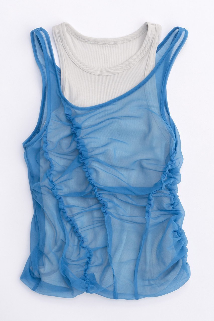 【メゾンスペシャル/MAISON SPECIAL】のSheer Drape layered Tank Top/シアードレープレイヤータンク インテリア・キッズ・メンズ・レディースファッション・服の通販 founy(ファニー) 　ファッション　Fashion　レディースファッション　WOMEN　トップス・カットソー　Tops/Tshirt　キャミソール / ノースリーブ　No Sleeves　シャツ/ブラウス　Shirts/Blouses　ロング / Tシャツ　T-Shirts　カットソー　Cut and Sewn　キャミソール　Camisole　シアー　Sheer　シャーリング　Shirring　タンク　Tank　T.BLU(ターコイズブルー)|ID: prp329100003921184 ipo3291000000025881682