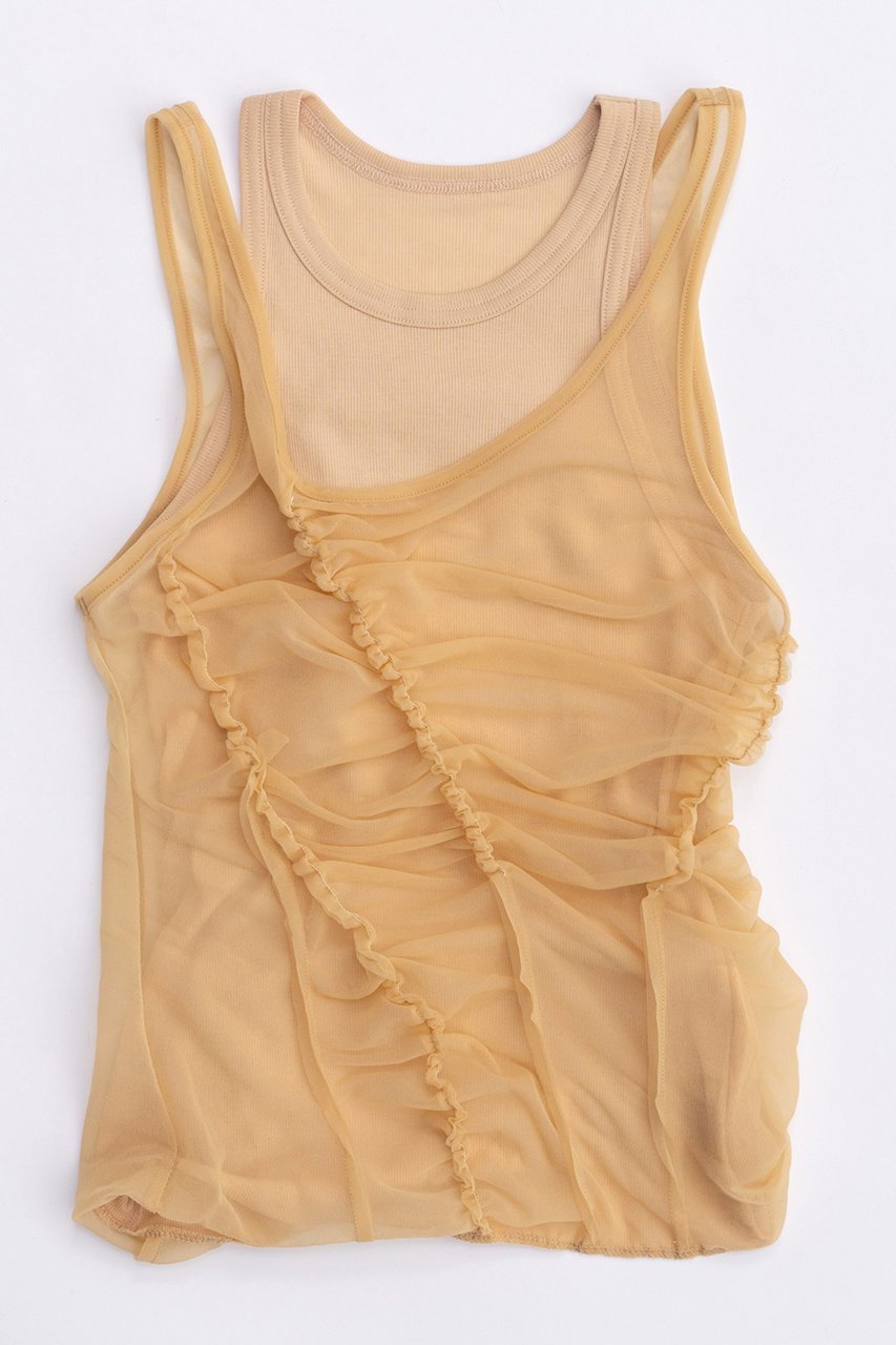 【メゾンスペシャル/MAISON SPECIAL】のSheer Drape layered Tank Top/シアードレープレイヤータンク インテリア・キッズ・メンズ・レディースファッション・服の通販 founy(ファニー) 　ファッション　Fashion　レディースファッション　Fashion for Women　トップス・カットソー　Cut & Sew Tops　キャミソール&ノースリーブ　Camisoles & Sleeveless Tops　シャツ・ブラウス・オフィスカジュアル　Elegant Blouses & Button-Ups　ロングTシャツ・Tシャツ　Longline T-Shirts & Tees　カットソー・ベーシックTシャツ　Cut-and-Sewn Tops / Stretch Tees & Basics　キャミソール　Camisole, Spaghetti Strap Top　シアー　Sheer, See-Through　シャーリング　Shirring, Ruched　タンク　Tank Top, Sleeveless Top　ORG(オレンジ)|ID: prp329100003921184 ipo3291000000035791973