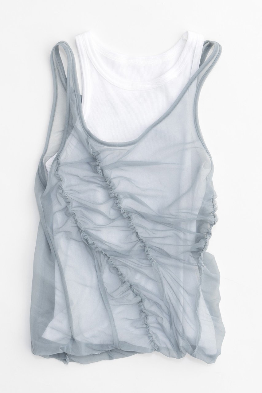 【メゾンスペシャル/MAISON SPECIAL】のSheer Drape layered Tank Top/シアードレープレイヤータンク インテリア・キッズ・メンズ・レディースファッション・服の通販 founy(ファウニー) 　ファッション　Fashion　レディースファッション　Fashion for Women　トップス・カットソー　Cut & Sew Tops　キャミソール&ノースリーブ　Camisoles & Sleeveless Tops　シャツ・ブラウス・オフィスカジュアル　Elegant Blouses & Button-Ups　ロングTシャツ・Tシャツ　Longline T-Shirts & Tees　カットソー・ベーシックTシャツ　Cut-and-Sewn Tops / Stretch Tees & Basics　キャミソール　Camisole, Spaghetti Strap Top　シアー　Sheer, See-Through　シャーリング　Shirring, Ruched　タンク　Tank Top, Sleeveless Top　L.BLU(ライトブルー)|ID: prp329100003921184 ipo3291000000036986018