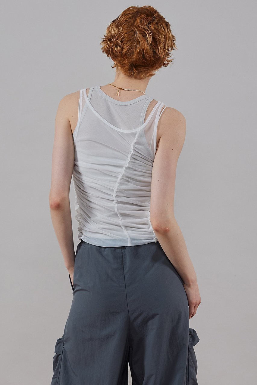 【メゾンスペシャル/MAISON SPECIAL】のSheer Drape layered Tank Top/シアードレープレイヤータンク 大人の最旬トレンドファッション＆コーディネート founy(ファウニー) 　ファッション　Fashion　レディースファッション　Fashion for Women　トップス・カットソー　Cut & Sew Tops　キャミソール&ノースリーブ　Camisoles & Sleeveless Tops　シャツ・ブラウス・オフィスカジュアル　Elegant Blouses & Button-Ups　ロングTシャツ・Tシャツ　Longline T-Shirts & Tees　カットソー・ベーシックTシャツ　Cut-and-Sewn Tops / Stretch Tees & Basics　キャミソール　Camisole, Spaghetti Strap Top　シアー　Sheer, See-Through　シャーリング　Shirring, Ruched　タンク　Tank Top, Sleeveless Top　other-3|ID: prp329100003921184 ipo3291000000036986027