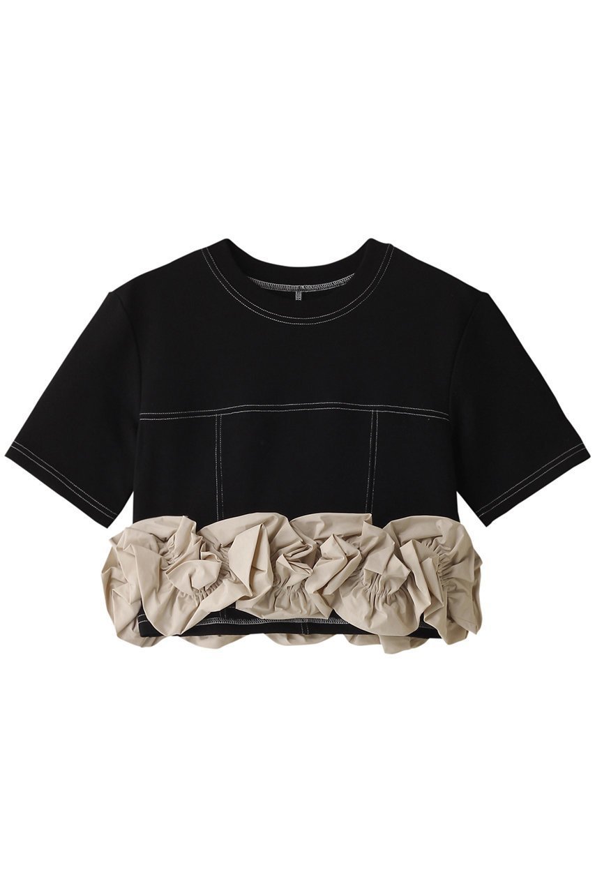 【メゾンスペシャル/MAISON SPECIAL】のFlower Motif T-shirt/フラワーモチーフTシャツ インテリア・キッズ・メンズ・レディースファッション・服の通販 founy(ファニー) 　ファッション　Fashion　レディースファッション　Fashion for Women　トップス・カットソー　Cut & Sew Tops　シャツ・ブラウス・オフィスカジュアル　Elegant Blouses & Button-Ups　ロングTシャツ・Tシャツ　Longline T-Shirts & Tees　カットソー・ベーシックTシャツ　Cut-and-Sewn Tops / Stretch Tees & Basics　花柄・フラワープリント・モチーフ　Floral Prints & Motifs / Flower Pattern Tops　カットソー　Cut and Sewn Top　コンパクト　Compact, Small Size　ショート　Short, Short Length　スリーブ　Sleeve, Long Sleeve / Short Sleeve　タフタ　Taffeta, Structured Fabric　チュール　Tulip, Tulip Motif　フラワー　Flower, Floral　モチーフ　Motif, Design Theme　エレガント 上品　Elegant　夏　Summer　BLK(ブラック)|ID: prp329100003921186 ipo3291000000036665963