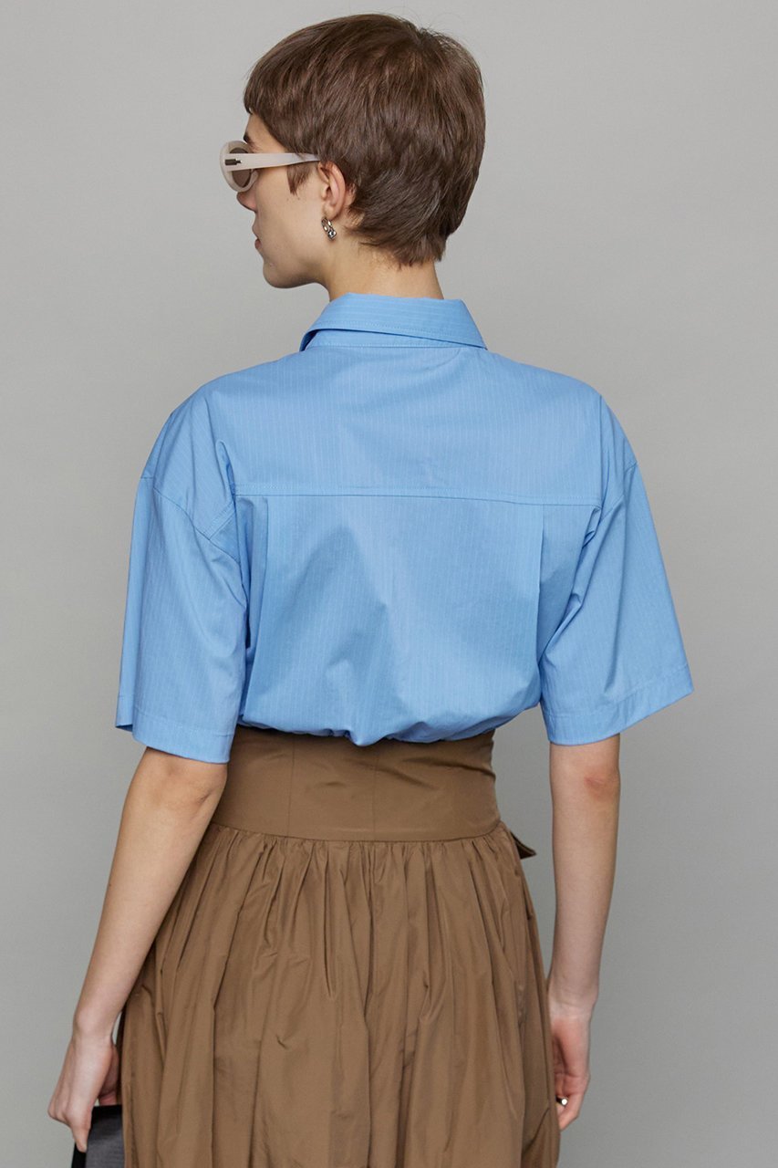【メゾンスペシャル/MAISON SPECIAL】のStripe Drawstring Short Length Shirt/ストライプドローストリングショートシャツ 人気、トレンドファッション・服の通販 founy(ファニー) 　ファッション　Fashion　レディースファッション　Fashion for Women　トップス・カットソー　Cut & Sew Tops　シャツ・ブラウス・オフィスカジュアル　Elegant Blouses & Button-Ups　ショート　Short, Short Length　スリーブ　Sleeve, Long Sleeve / Short Sleeve　トレンド　Trend, Trending Now　バランス　Balance, Style Balance　プレート　Plate, Dish　ボトム　Bottoms, Lower Wear　ポケット　Pocket, Pocket Detail　メタル　Metal, Metal Parts　エレガント 上品　Elegant　夏　Summer　other-8|ID: prp329100003921194 ipo3291000000032911034