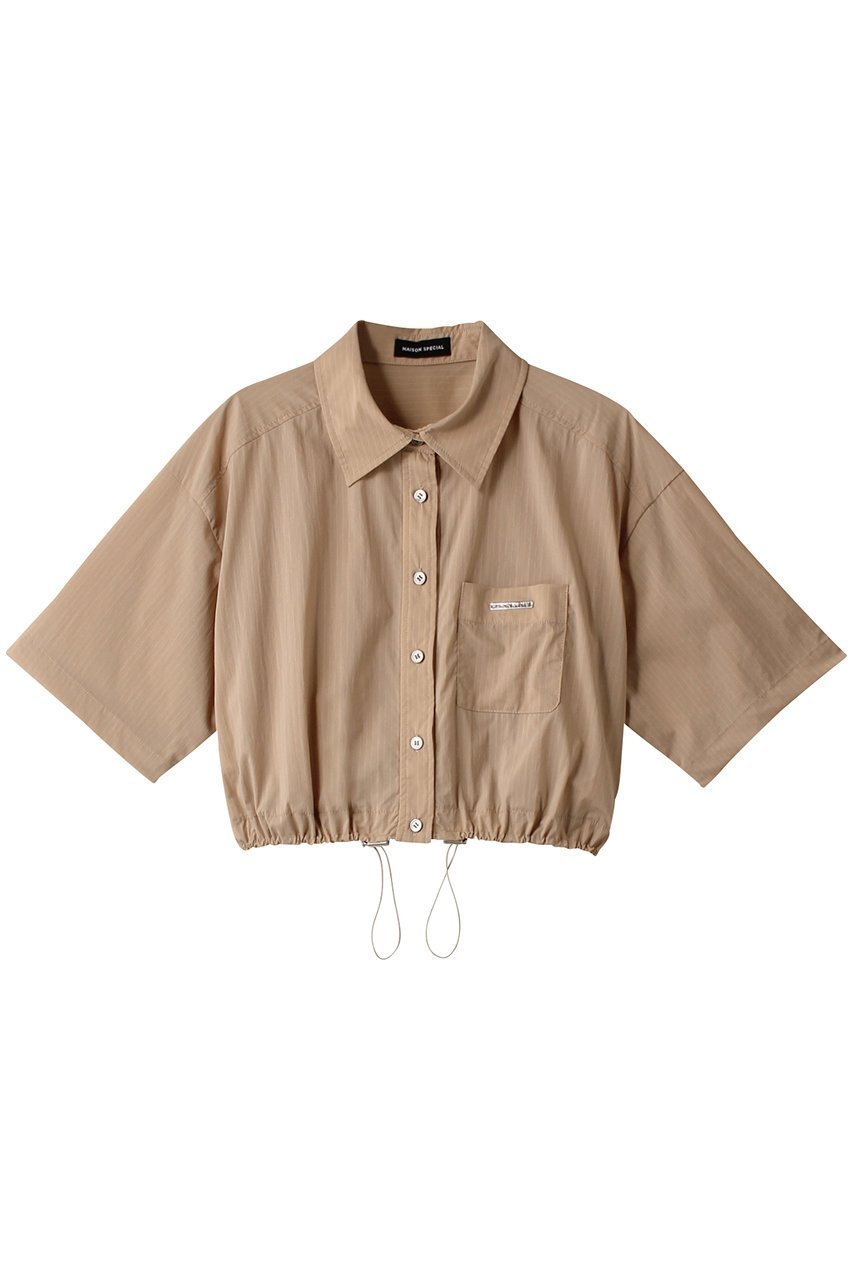【メゾンスペシャル/MAISON SPECIAL】のStripe Drawstring Short Length Shirt/ストライプドローストリングショートシャツ 人気、トレンドファッション・服の通販 founy(ファニー) 　ファッション　Fashion　レディースファッション　Fashion for Women　トップス・カットソー　Cut & Sew Tops　シャツ・ブラウス・オフィスカジュアル　Elegant Blouses & Button-Ups　ショート　Short, Short Length　スリーブ　Sleeve, Long Sleeve / Short Sleeve　トレンド　Trend, Trending Now　バランス　Balance, Style Balance　プレート　Plate, Dish　ボトム　Bottoms, Lower Wear　ポケット　Pocket, Pocket Detail　メタル　Metal, Metal Parts　エレガント 上品　Elegant　夏　Summer　 other-1|ID: prp329100003921194 ipo3291000000036725345