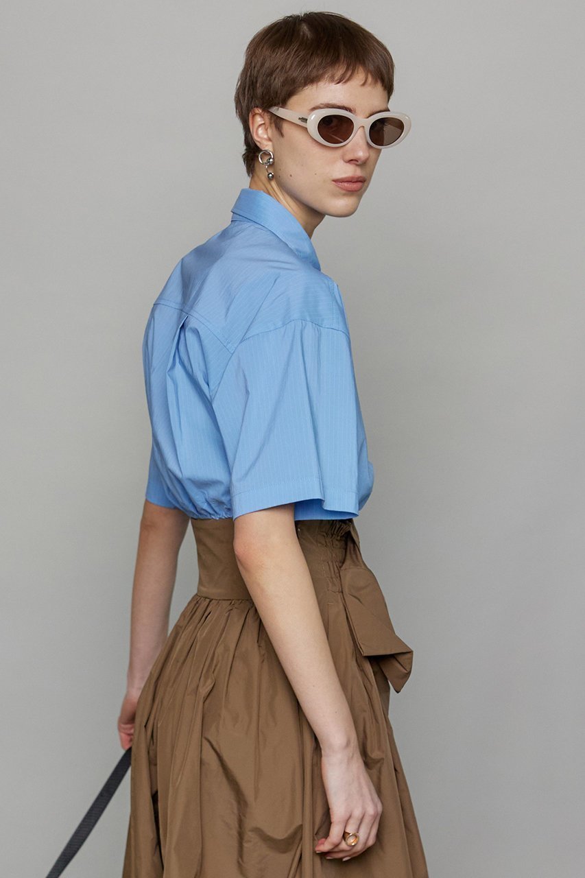 【メゾンスペシャル/MAISON SPECIAL】のStripe Drawstring Short Length Shirt/ストライプドローストリングショートシャツ 人気、トレンドファッション・服の通販 founy(ファニー) 　ファッション　Fashion　レディースファッション　Fashion for Women　トップス・カットソー　Cut & Sew Tops　シャツ・ブラウス・オフィスカジュアル　Elegant Blouses & Button-Ups　ショート　Short, Short Length　スリーブ　Sleeve, Long Sleeve / Short Sleeve　トレンド　Trend, Trending Now　バランス　Balance, Style Balance　プレート　Plate, Dish　ボトム　Bottoms, Lower Wear　ポケット　Pocket, Pocket Detail　メタル　Metal, Metal Parts　エレガント 上品　Elegant　夏　Summer　other-7|ID: prp329100003921194 ipo3291000000036748425