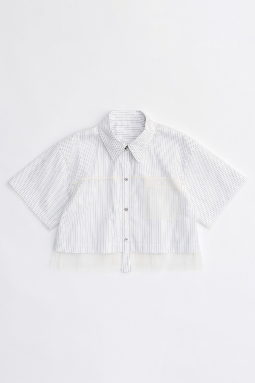 【メゾンスペシャル/MAISON SPECIAL】のSee-through Layered Tulle Shirt/シースルーレイヤードチュールシャツ インテリア・キッズ・メンズ・レディースファッション・服の通販 founy(ファニー) 　ファッション　Fashion　レディースファッション　WOMEN　トップス・カットソー　Tops/Tshirt　シャツ/ブラウス　Shirts/Blouses　シアー　Sheer　ショート　Short　ストライプ　Stripe　スリーブ　Sleeve　チュール　Tulle　エレガント 上品　Elegant　再入荷　Restock/Back In Stock/Re Arrival　WHT(ホワイト)|ID: prp329100003921195 ipo3291000000025881724