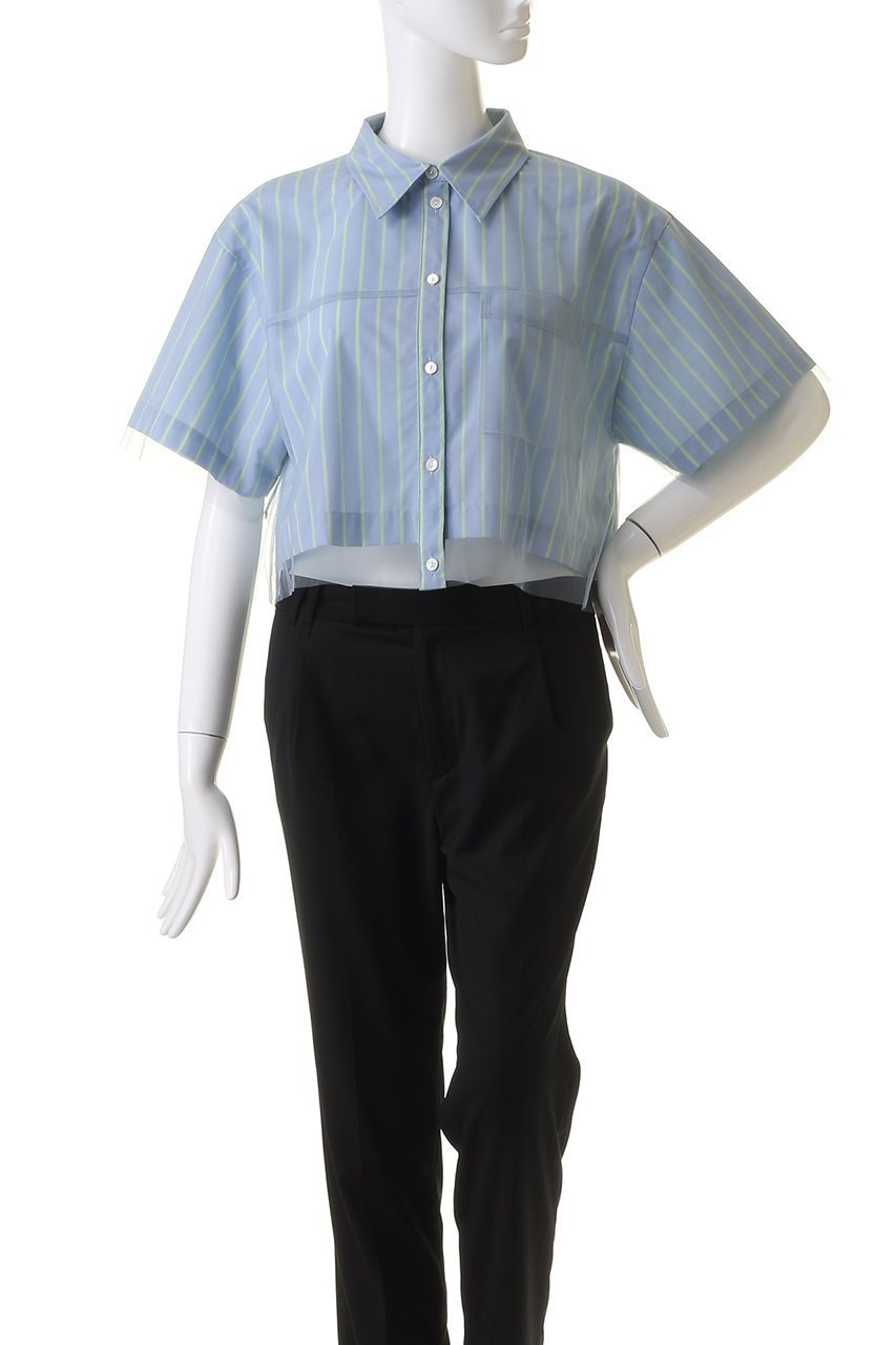 【メゾンスペシャル/MAISON SPECIAL】のSee-through Layered Tulle Shirt/シースルーレイヤードチュールシャツ 人気、トレンドファッション・服の通販 founy(ファニー) 　ファッション　Fashion　レディースファッション　Fashion for Women　トップス・カットソー　Cut & Sew Tops　シャツ・ブラウス・オフィスカジュアル　Elegant Blouses & Button-Ups　シアー　Sheer, See-Through　ショート　Short, Short Length　ストライプ　Stripe, Striped Pattern　スリーブ　Sleeve, Long Sleeve / Short Sleeve　チュール　Tulip, Tulip Motif　エレガント 上品　Elegant　other-2|ID: prp329100003921195 ipo3291000000032907071