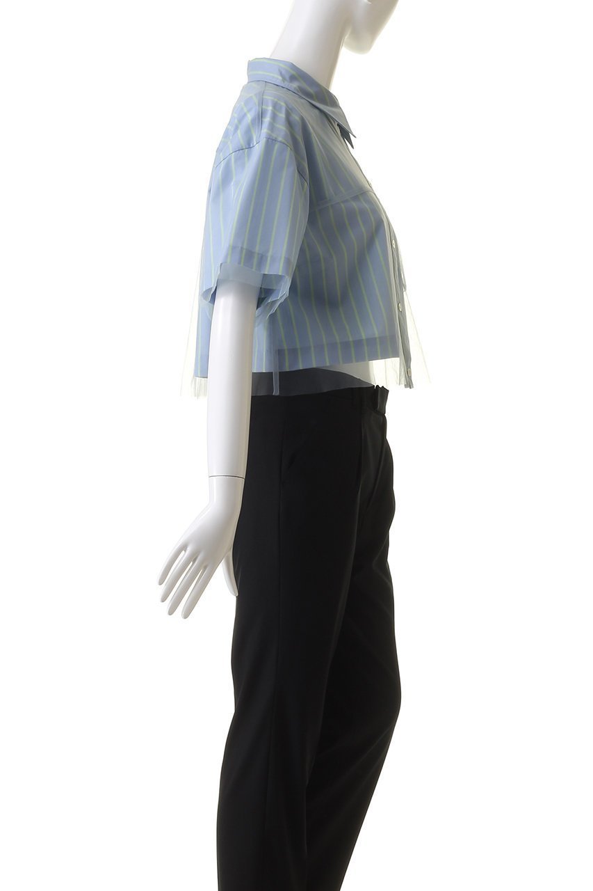 【メゾンスペシャル/MAISON SPECIAL】のSee-through Layered Tulle Shirt/シースルーレイヤードチュールシャツ 人気、トレンドファッション・服の通販 founy(ファニー) 　ファッション　Fashion　レディースファッション　Fashion for Women　トップス・カットソー　Cut & Sew Tops　シャツ・ブラウス・オフィスカジュアル　Elegant Blouses & Button-Ups　シアー　Sheer, See-Through　ショート　Short, Short Length　ストライプ　Stripe, Striped Pattern　スリーブ　Sleeve, Long Sleeve / Short Sleeve　チュール　Tulip, Tulip Motif　エレガント 上品　Elegant　other-3|ID: prp329100003921195 ipo3291000000032907074