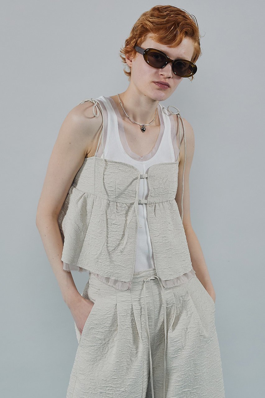 【メゾンスペシャル/MAISON SPECIAL】のFloating Jacquard Camisole Tops/フクレジャガードキャミトップ 人気、トレンドファッション・服の通販 founy(ファニー) 　ファッション　Fashion　レディースファッション　Fashion for Women　トップス・カットソー　Cut & Sew Tops　キャミソール&ノースリーブ　Camisoles & Sleeveless Tops　シャツ・ブラウス・オフィスカジュアル　Elegant Blouses & Button-Ups　おすすめ　Recommended / Our Picks　シンプル　Simple, Minimal　セットアップ　Set-Up, Coordinated Outfit　ノースリーブ　Sleeveless, No-Sleeve　リボン　Ribbon, Bow　夏　Summer　other-7|ID: prp329100003921196 ipo3291000000032908417