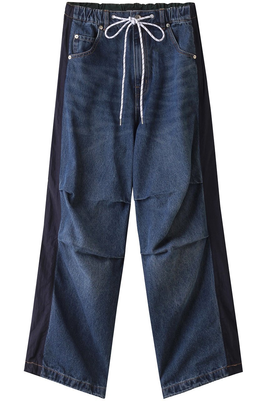 【メゾンスペシャル/MAISON SPECIAL】のDenim Track Pants/デニムトラックパンツ インテリア・キッズ・メンズ・レディースファッション・服の通販 founy(ファニー) 　ファッション　Fashion　レディースファッション　Fashion for Women　パンツ　Pants & Trousers　コンビ　Combo, Combination Style　タフタ　Taffeta, Structured Fabric　デニム　Denim, Jeans Material　ドッキング　Docking, Mixed Material　ドローコード　Drawcord, Drawstring Cord　リラックス　Relax, Relaxed Fit　ヴィンテージ　Vintage Style　BLU(ブルー)|ID: prp329100003921207 ipo3291000000036123393