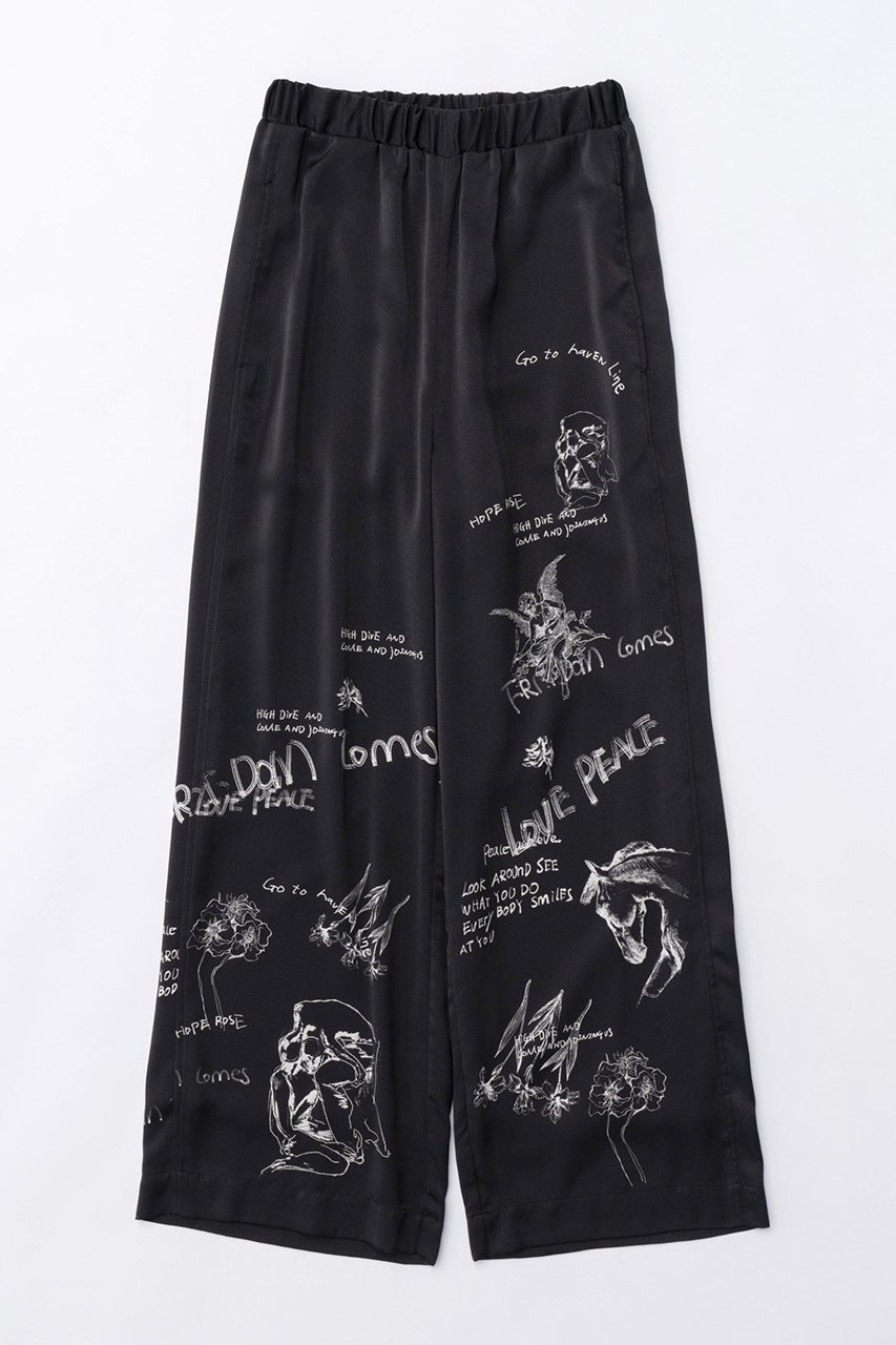 【メゾンスペシャル/MAISON SPECIAL】のDrawing Print Easy Pants/ドローイングプリントイージーパンツ インテリア・キッズ・メンズ・レディースファッション・服の通販 founy(ファニー) 　ファッション　Fashion　レディースファッション　Fashion for Women　パンツ　Pants & Trousers　おすすめ　Recommended / Our Picks　サテン　Satin, Glossy Fabric　セットアップ　Set-Up, Coordinated Outfit　ドレープ　Drape, Draping Fabric　プリント　Print, Printed Pattern　リラックス　Relax, Relaxed Fit　ワイド　Wide, Wide Fit　夏　Summer　BLK(ブラック)|ID: prp329100003921209 ipo3291000000032818918