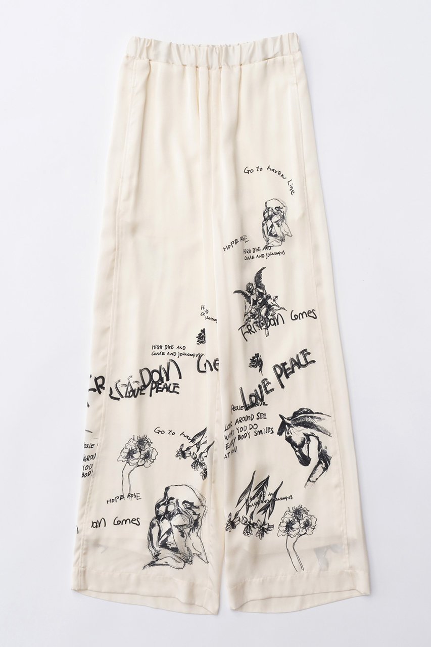 【メゾンスペシャル/MAISON SPECIAL】のDrawing Print Easy Pants/ドローイングプリントイージーパンツ インテリア・キッズ・メンズ・レディースファッション・服の通販 founy(ファニー) 　ファッション　Fashion　レディースファッション　Fashion for Women　パンツ　Pants & Trousers　おすすめ　Recommended / Our Picks　サテン　Satin, Glossy Fabric　セットアップ　Set-Up, Coordinated Outfit　ドレープ　Drape, Draping Fabric　プリント　Print, Printed Pattern　リラックス　Relax, Relaxed Fit　ワイド　Wide, Wide Fit　夏　Summer　WHT(ホワイト)|ID: prp329100003921209 ipo3291000000032818919