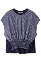 【プレインピープル/PLAIN PEOPLE】のスモッキング刺繍半袖プルオーバー ブルーストライプ|ID: prp329100003922373 ipo3291000000032921865