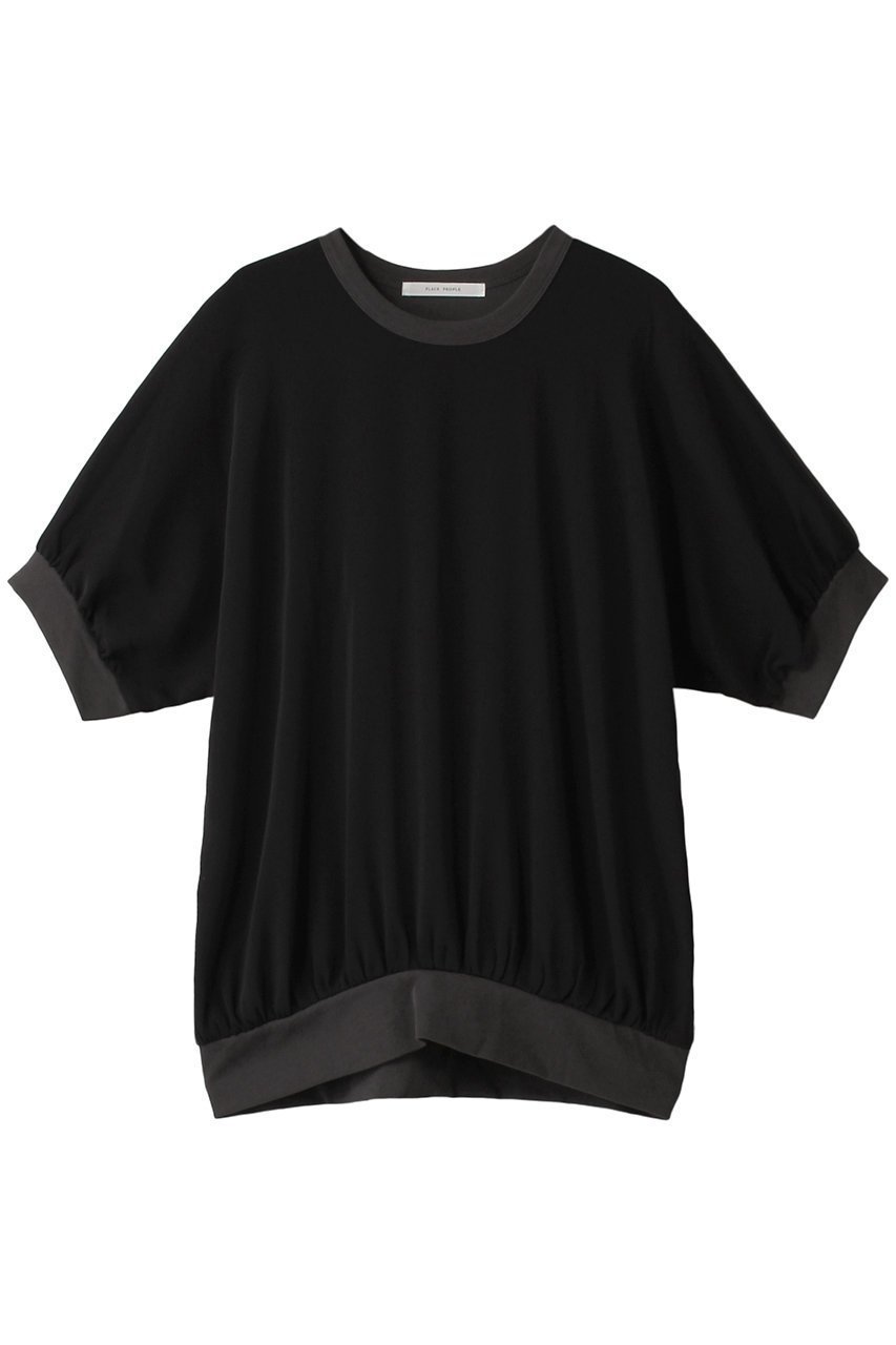 【プレインピープル/PLAIN PEOPLE】のヴィンテージレアルツイスト×サテン半袖ギャザープルオーバー インテリア・キッズ・メンズ・レディースファッション・服の通販 founy(ファニー) 　ファッション　Fashion　レディースファッション　Fashion for Women　トップス・カットソー　Cut & Sew Tops　シャツ・ブラウス・オフィスカジュアル　Elegant Blouses & Button-Ups　ロングTシャツ・Tシャツ　Longline T-Shirts & Tees　ベスト&ジレ / 重ね着スタイル　Vests & Gilets　カジュアルプルオーバー・ニットトップス　Pullovers & Knit Tops / Casual Pullovers　カットソー・ベーシックTシャツ　Cut-and-Sewn Tops / Stretch Tees & Basics　ギャザー　Gathered, Ruffled　サテン　Satin, Glossy Fabric　ショート　Short, Short Length　スリーブ　Sleeve, Long Sleeve / Short Sleeve　ツイル　Twist, Twisted Detail　フロント　Front, Front Design　ブラウジング　Blouson Silhouette, Cinched Waist　半袖　Short Sleeve, Half Sleeve　チャコールグレー|ID: prp329100003922377 ipo3291000000035041463