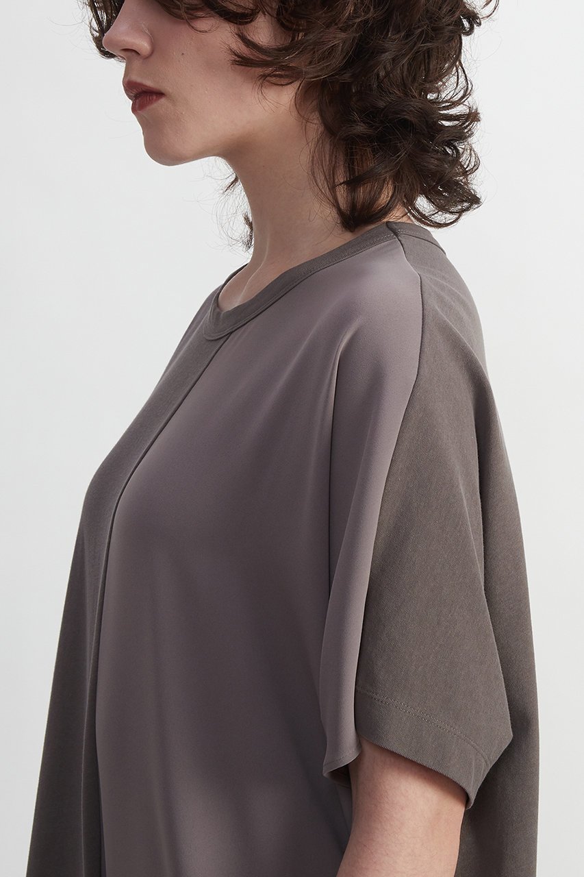 【プレインピープル/PLAIN PEOPLE】のヴィンテージレアルツイスト×サテン半袖ロングワンピース 人気、トレンドファッション・服の通販 founy(ファニー) 　ファッション　Fashion　レディースファッション　Fashion for Women　アウター　Coat / Outerwear Collection　ワンピース　Dresses　チュニック　Tunic Tops & Dresses　サテン　Satin, Glossy Fabric　シンプル　Simple, Minimal　チュニック　Tunic, Long Top　ツイル　Twist, Twisted Detail　ドッキング　Docking, Mixed Material　ドレープ　Drape, Draping Fabric　ロング　Long, Long-Length　半袖　Short Sleeve, Half Sleeve　other-6|ID: prp329100003922378 ipo3291000000033973665