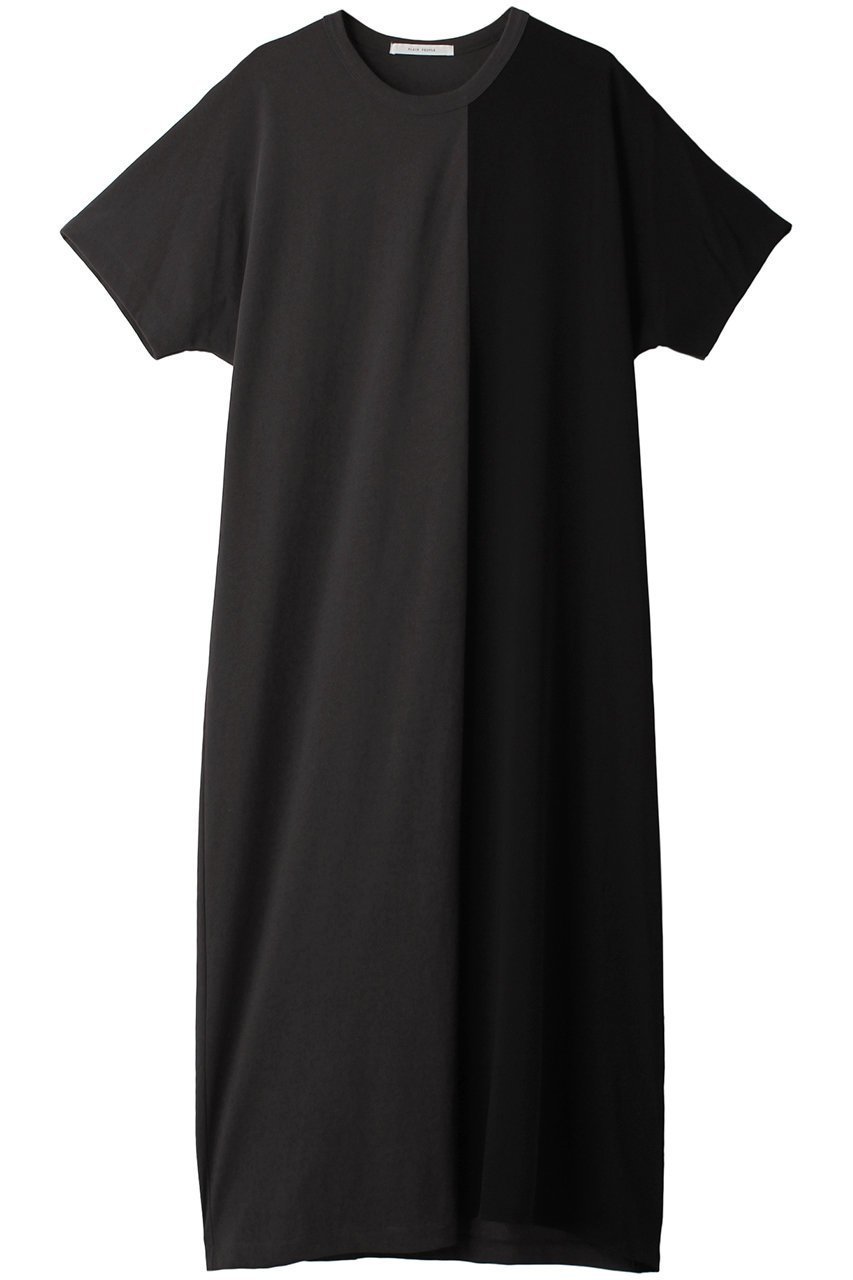 【プレインピープル/PLAIN PEOPLE】のヴィンテージレアルツイスト×サテン半袖ロングワンピース インテリア・キッズ・メンズ・レディースファッション・服の通販 founy(ファニー) 　ファッション　Fashion　レディースファッション　Fashion for Women　アウター　Coat / Outerwear Collection　ワンピース　Dresses　チュニック　Tunic Tops & Dresses　サテン　Satin, Glossy Fabric　シンプル　Simple, Minimal　チュニック　Tunic, Long Top　ツイル　Twist, Twisted Detail　ドッキング　Docking, Mixed Material　ドレープ　Drape, Draping Fabric　ロング　Long, Long-Length　半袖　Short Sleeve, Half Sleeve　チャコールグレー|ID: prp329100003922378 ipo3291000000035829915