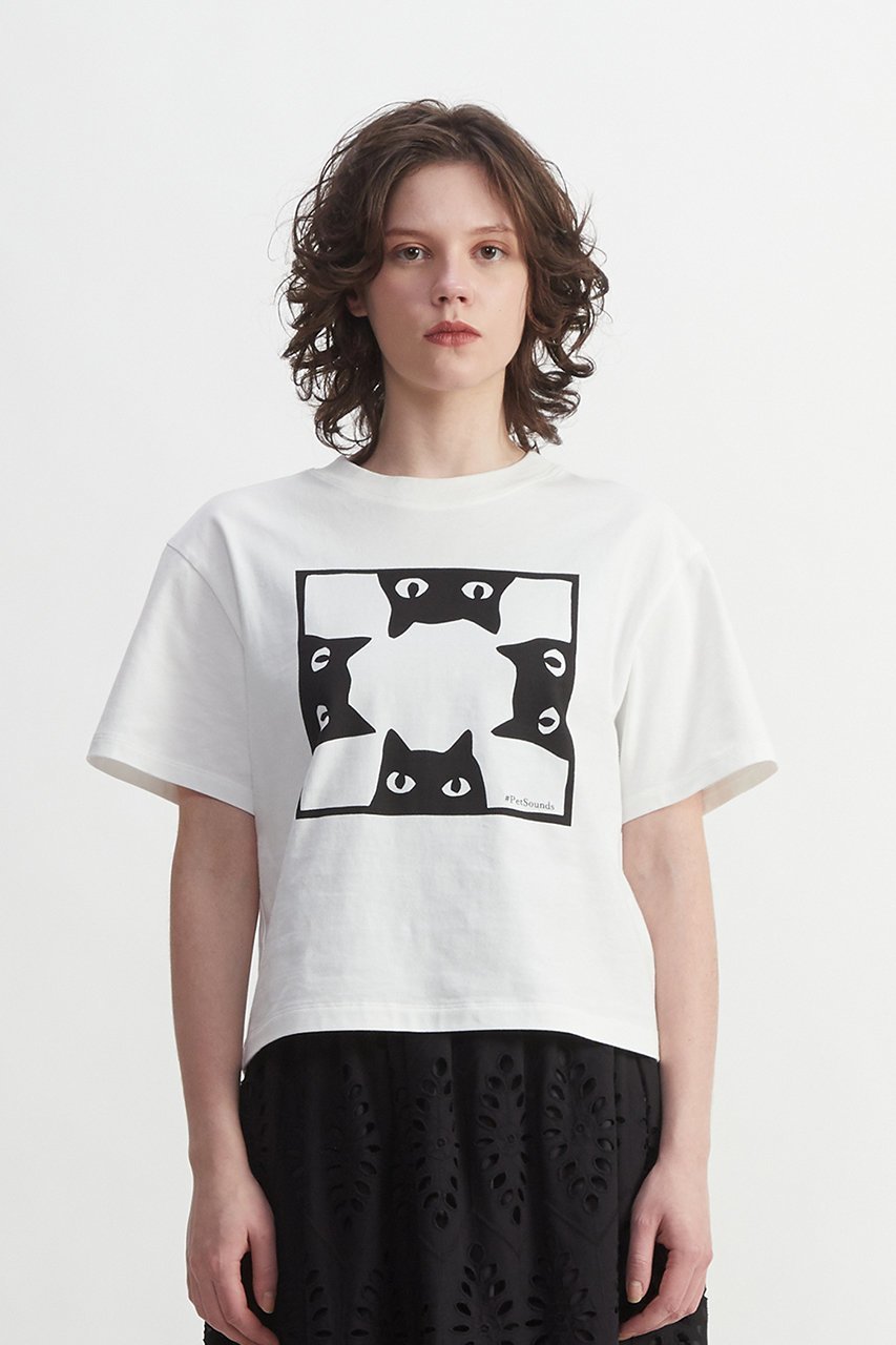 【プレインピープル/PLAIN PEOPLE】のキャットプリントTシャツ 人気、トレンドファッション・服の通販 founy(ファニー) 　ファッション　Fashion　レディースファッション　WOMEN　トップス・カットソー　Tops/Tshirt　シャツ/ブラウス　Shirts/Blouses　ロング / Tシャツ　T-Shirts　カットソー　Cut and Sewn　ショート　Short　スリーブ　Sleeve　ドロップ　Drop　プリント　Print　猫　Cat　other-2|ID: prp329100003923350 ipo3291000000031462101