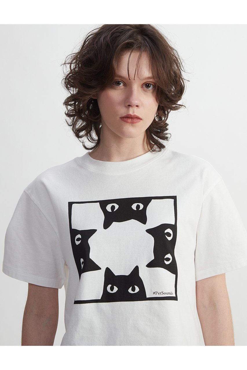 【プレインピープル/PLAIN PEOPLE】のキャットプリントTシャツ 人気、トレンドファッション・服の通販 founy(ファニー) 　ファッション　Fashion　レディースファッション　WOMEN　トップス・カットソー　Tops/Tshirt　シャツ/ブラウス　Shirts/Blouses　ロング / Tシャツ　T-Shirts　カットソー　Cut and Sewn　ショート　Short　スリーブ　Sleeve　ドロップ　Drop　プリント　Print　猫　Cat　other-5|ID: prp329100003923350 ipo3291000000031462108