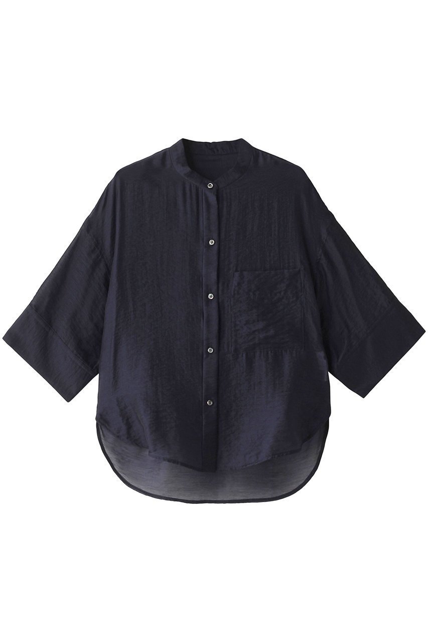 【スリー ドッツ/three dots】のシャイニーシャツ ショート インテリア・キッズ・メンズ・レディースファッション・服の通販 founy(ファニー) 　ファッション　Fashion　レディースファッション　WOMEN　トップス・カットソー　Tops/Tshirt　シャツ/ブラウス　Shirts/Blouses　シアー　Sheer　ショート　Short　スリーブ　Sleeve　トレンド　Trend　半袖　Short Sleeve　夏　Summer　春　Spring　S/S・春夏　Ss・Spring/Summer　ネイビー|ID: prp329100003924287 ipo3291000000031603853
