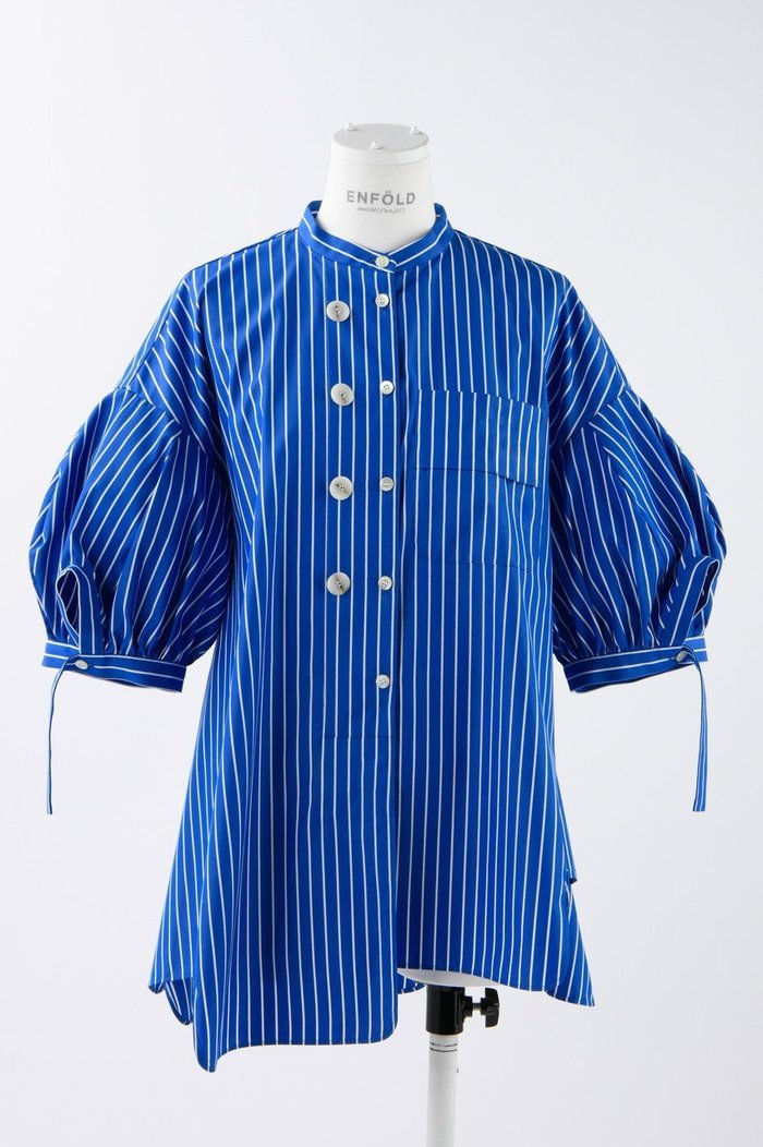 【エンフォルド/ENFOLD】のC/PEストライプ Wave hem SH/シャツ インテリア・キッズ・メンズ・レディースファッション・服の通販 founy(ファニー) https://founy.com/ ファッション Fashion レディースファッション Fashion for Women トップス・カットソー Cut & Sew Tops シャツ・ブラウス・オフィスカジュアル Elegant Blouses & Button-Ups アシンメトリー Asymmetrical Style カッティング Cutting Detail ショート Short, Short Length ストライプ Stripe, Striped Pattern スリーブ Sleeve, Long Sleeve / Short Sleeve ダブル Double, Double-Breasted ポケット Pocket, Pocket Detail |ID: prp329100003925743 ipo3291000000032911120