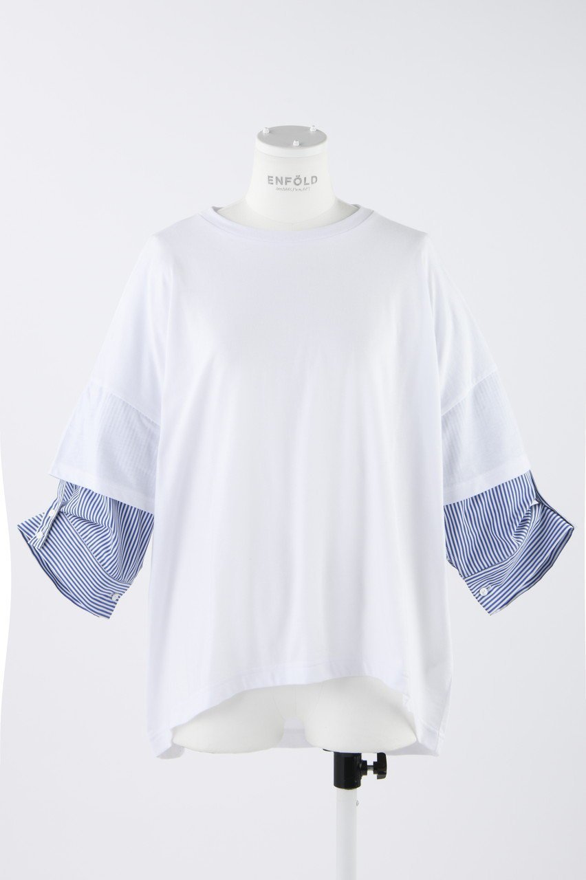 【エンフォルド/ENFOLD】のソフト天竺 シャツレイヤード T/SH Tシャツ 人気、トレンドファッション・服の通販 founy(ファニー) 　ファッション　Fashion　レディースファッション　Fashion for Women　トップス・カットソー　Cut & Sew Tops　シャツ・ブラウス・オフィスカジュアル　Elegant Blouses & Button-Ups　ロングTシャツ・Tシャツ　Longline T-Shirts & Tees　カットソー・ベーシックTシャツ　Cut-and-Sewn Tops / Stretch Tees & Basics　カットソー　Cut and Sewn Top　カフス　Cuff Design　ショート　Short, Short Length　スリーブ　Sleeve, Long Sleeve / Short Sleeve　マニッシュ　Mannish, Boyish　夏　Summer　 other-1|ID: prp329100003925768 ipo3291000000032941694