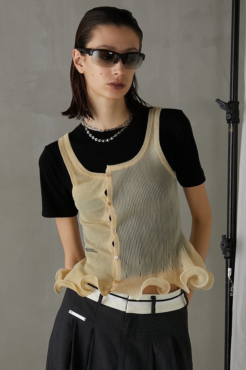 【プランク プロジェクト/PRANK PROJECT】のウェーブヘムニットタンク / Wave Hem Knit Tank Top 人気、トレンドファッション・服の通販 founy(ファニー) 　ファッション　Fashion　レディースファッション　Fashion for Women　トップス・カットソー　Cut & Sew Tops　ニット　Knit Tops & Sweaters　キャミソール&ノースリーブ　Camisoles & Sleeveless Tops　シャツ・ブラウス・オフィスカジュアル　Elegant Blouses & Button-Ups　ロングTシャツ・Tシャツ　Longline T-Shirts & Tees　カットソー・ベーシックTシャツ　Cut-and-Sewn Tops / Stretch Tees & Basics　キャミソール　Camisole, Spaghetti Strap Top　タンク　Tank Top, Sleeveless Top　デニム　Denim, Jeans Material　フロント　Front, Front Design　other-7|ID: prp329100003925790 ipo3291000000032927717