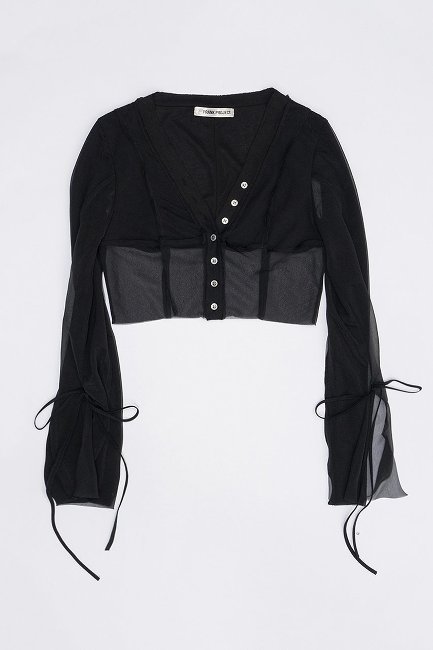【プランク プロジェクト/PRANK PROJECT】のシアーテレコレイヤーカーデ / Sheer Teleco Layered Cardigan インテリア・キッズ・メンズ・レディースファッション・服の通販 founy(ファニー) ファッション Fashion レディースファッション Fashion for Women トップス・カットソー Cut & Sew Tops カーディガン・羽織り Layered Style Cardigans シャツ・ブラウス・オフィスカジュアル Elegant Blouses & Button-Ups ロングTシャツ・Tシャツ Longline T-Shirts & Tees カットソー・ベーシックTシャツ Cut-and-Sewn Tops / Stretch Tees & Basics おすすめ Recommended / Our Picks カーディガン Cardigan, Knitwear コルセット Corset, Bustier シアー Sheer, See-Through リボン Ribbon, Bow BLK(ブラック)|ID: prp329100003925811 ipo3291000000032934398