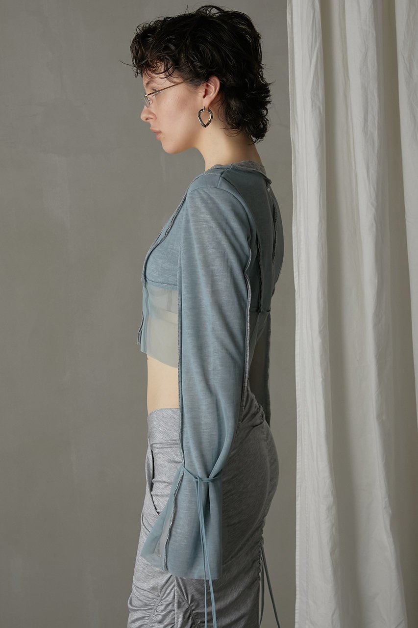 【プランク プロジェクト/PRANK PROJECT】のシアーテレコレイヤーカーデ / Sheer Teleco Layered Cardigan 人気、トレンドファッション・服の通販 founy(ファニー) ファッション Fashion レディースファッション Fashion for Women トップス・カットソー Cut & Sew Tops カーディガン・羽織り Layered Style Cardigans シャツ・ブラウス・オフィスカジュアル Elegant Blouses & Button-Ups ロングTシャツ・Tシャツ Longline T-Shirts & Tees カットソー・ベーシックTシャツ Cut-and-Sewn Tops / Stretch Tees & Basics おすすめ Recommended / Our Picks カーディガン Cardigan, Knitwear コルセット Corset, Bustier シアー Sheer, See-Through リボン Ribbon, Bow other-8|ID: prp329100003925811 ipo3291000000032934481