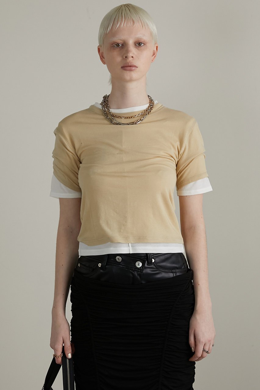 【プランク プロジェクト/PRANK PROJECT】のダブルレイヤードTEE / Double Layered Tee 人気、トレンドファッション・服の通販 founy(ファニー) 　ファッション　Fashion　レディースファッション　Fashion for Women　トップス・カットソー　Cut & Sew Tops　シャツ・ブラウス・オフィスカジュアル　Elegant Blouses & Button-Ups　ロングTシャツ・Tシャツ　Longline T-Shirts & Tees　カットソー・ベーシックTシャツ　Cut-and-Sewn Tops / Stretch Tees & Basics　おすすめ　Recommended / Our Picks　カットソー　Cut and Sewn Top　ショート　Short, Short Length　ストレッチ　Stretch, Stretchy Fabric　スリーブ　Sleeve, Long Sleeve / Short Sleeve　other-4|ID: prp329100003925813 ipo3291000000032926837