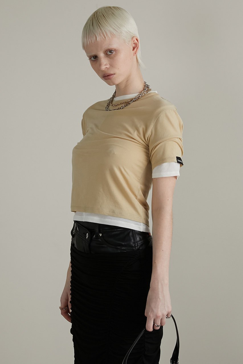 【プランク プロジェクト/PRANK PROJECT】のダブルレイヤードTEE / Double Layered Tee 人気、トレンドファッション・服の通販 founy(ファニー) 　ファッション　Fashion　レディースファッション　Fashion for Women　トップス・カットソー　Cut & Sew Tops　シャツ・ブラウス・オフィスカジュアル　Elegant Blouses & Button-Ups　ロングTシャツ・Tシャツ　Longline T-Shirts & Tees　カットソー・ベーシックTシャツ　Cut-and-Sewn Tops / Stretch Tees & Basics　おすすめ　Recommended / Our Picks　カットソー　Cut and Sewn Top　ショート　Short, Short Length　ストレッチ　Stretch, Stretchy Fabric　スリーブ　Sleeve, Long Sleeve / Short Sleeve　other-5|ID: prp329100003925813 ipo3291000000032926846