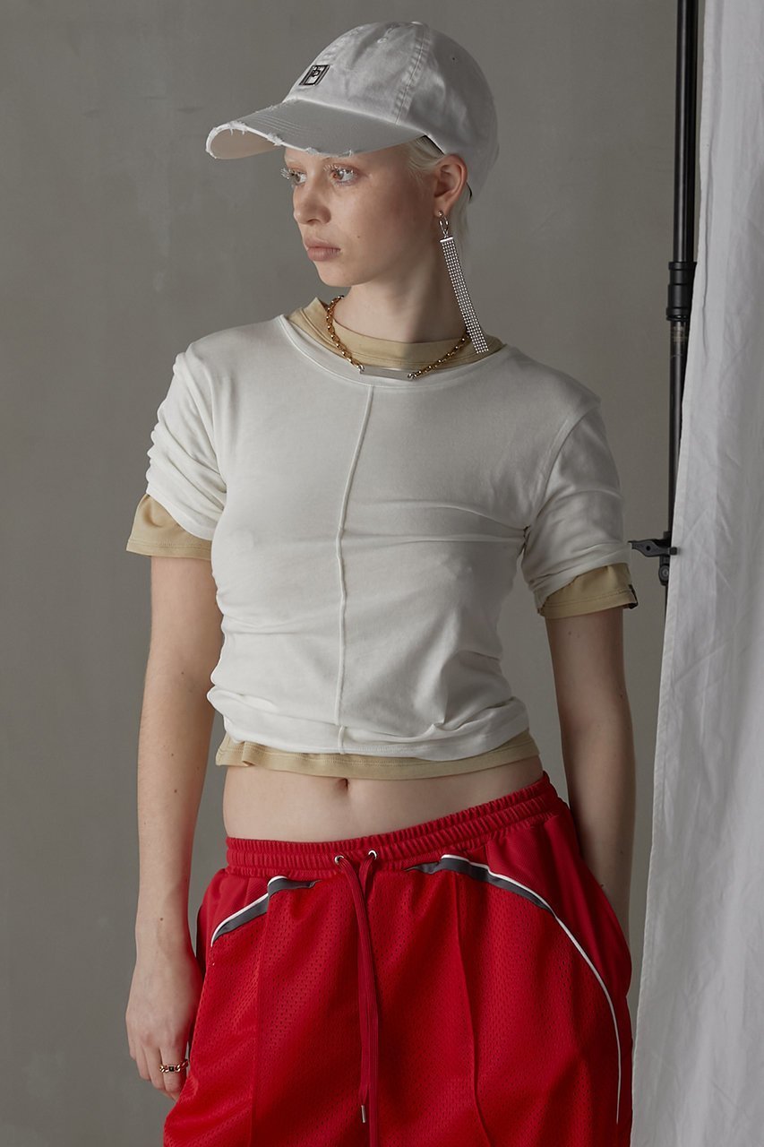 【プランク プロジェクト/PRANK PROJECT】のダブルレイヤードTEE / Double Layered Tee 人気、トレンドファッション・服の通販 founy(ファニー) 　ファッション　Fashion　レディースファッション　Fashion for Women　トップス・カットソー　Cut & Sew Tops　シャツ・ブラウス・オフィスカジュアル　Elegant Blouses & Button-Ups　ロングTシャツ・Tシャツ　Longline T-Shirts & Tees　カットソー・ベーシックTシャツ　Cut-and-Sewn Tops / Stretch Tees & Basics　おすすめ　Recommended / Our Picks　カットソー　Cut and Sewn Top　ショート　Short, Short Length　ストレッチ　Stretch, Stretchy Fabric　スリーブ　Sleeve, Long Sleeve / Short Sleeve　other-8|ID: prp329100003925813 ipo3291000000032926874
