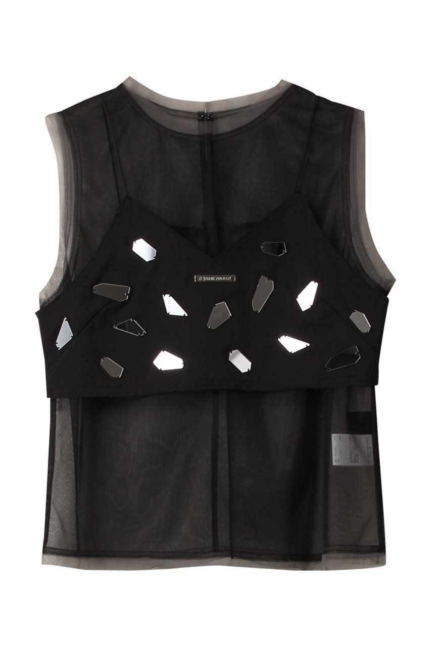 【プランク プロジェクト/PRANK PROJECT】のミラーエンブリッシュレイヤードトップ / Mirror Embellished Layered Top 人気、トレンドファッション・服の通販 founy(ファニー) 　ファッション　Fashion　レディースファッション　Fashion for Women　トップス・カットソー　Cut & Sew Tops　キャミソール&ノースリーブ　Camisoles & Sleeveless Tops　シャツ・ブラウス・オフィスカジュアル　Elegant Blouses & Button-Ups　おすすめ　Recommended / Our Picks　キャミ　Camisole, Cami Top　サテン　Satin, Glossy Fabric　セットアップ　Set-Up, Coordinated Outfit　ノースリーブ　Sleeveless, No-Sleeve　 other-1|ID: prp329100003925828 ipo3291000000032909911