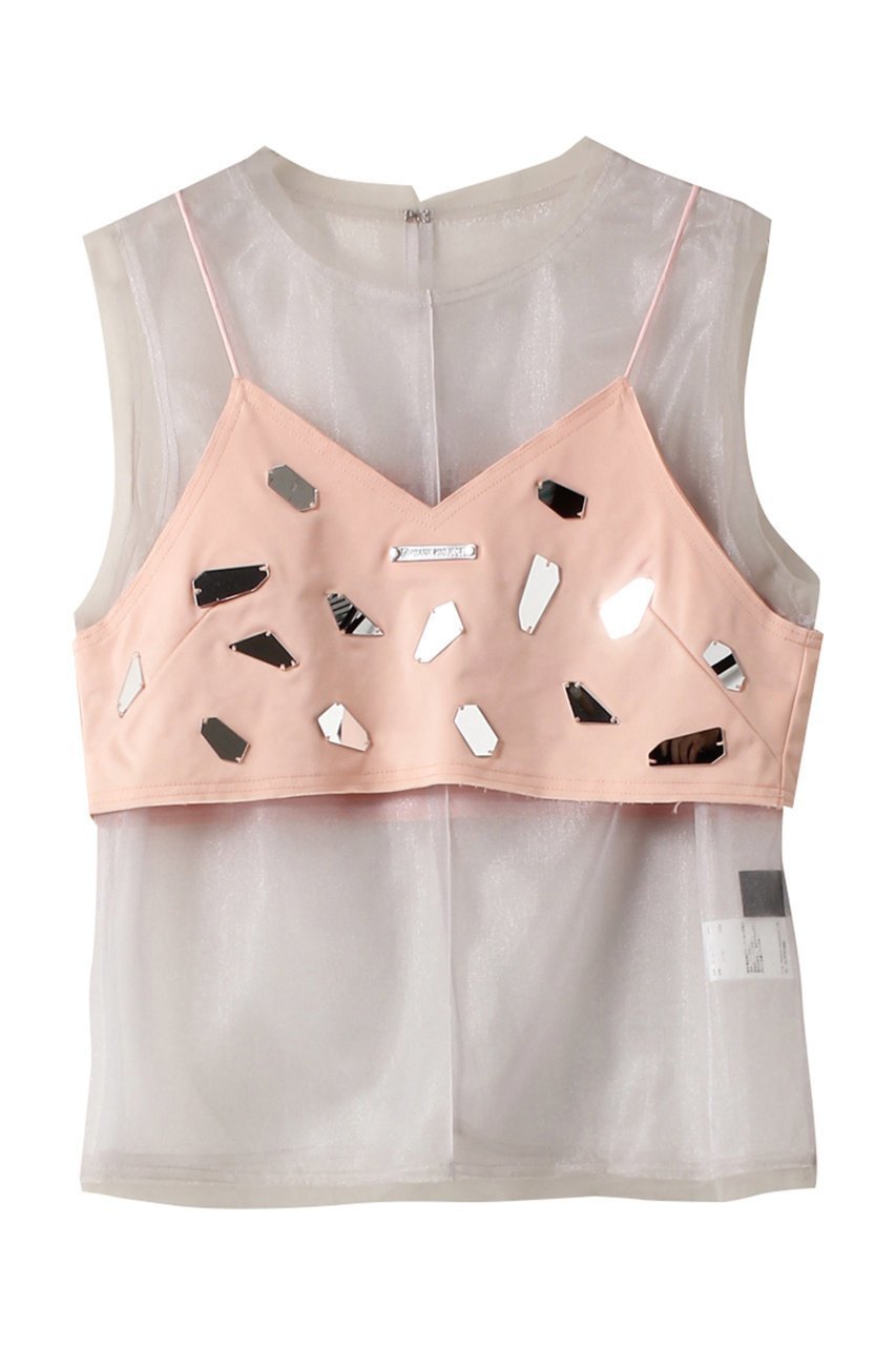 【プランク プロジェクト/PRANK PROJECT】のミラーエンブリッシュレイヤードトップ / Mirror Embellished Layered Top インテリア・キッズ・メンズ・レディースファッション・服の通販 founy(ファニー) 　ファッション　Fashion　レディースファッション　Fashion for Women　トップス・カットソー　Cut & Sew Tops　キャミソール&ノースリーブ　Camisoles & Sleeveless Tops　シャツ・ブラウス・オフィスカジュアル　Elegant Blouses & Button-Ups　おすすめ　Recommended / Our Picks　キャミ　Camisole, Cami Top　サテン　Satin, Glossy Fabric　セットアップ　Set-Up, Coordinated Outfit　ノースリーブ　Sleeveless, No-Sleeve　PNK(ピンク)|ID: prp329100003925828 ipo3291000000032909915