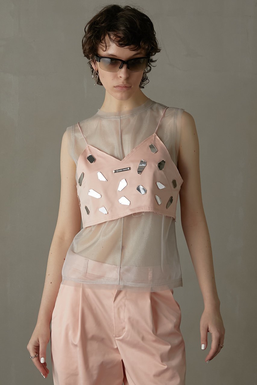 【プランク プロジェクト/PRANK PROJECT】のミラーエンブリッシュレイヤードトップ / Mirror Embellished Layered Top 人気、トレンドファッション・服の通販 founy(ファニー) 　ファッション　Fashion　レディースファッション　Fashion for Women　トップス・カットソー　Cut & Sew Tops　キャミソール&ノースリーブ　Camisoles & Sleeveless Tops　シャツ・ブラウス・オフィスカジュアル　Elegant Blouses & Button-Ups　おすすめ　Recommended / Our Picks　キャミ　Camisole, Cami Top　サテン　Satin, Glossy Fabric　セットアップ　Set-Up, Coordinated Outfit　ノースリーブ　Sleeveless, No-Sleeve　other-7|ID: prp329100003925828 ipo3291000000032909925