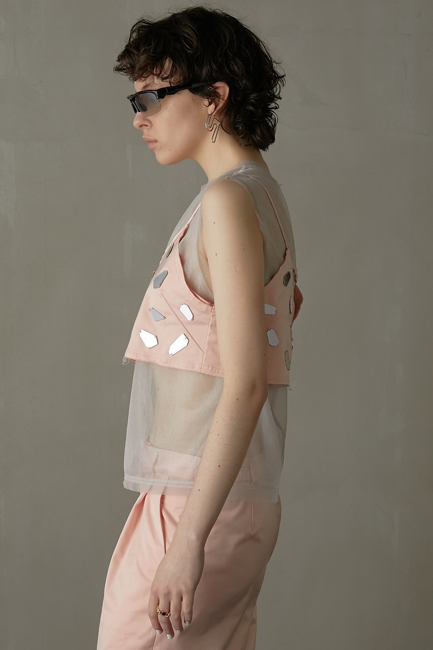 【プランク プロジェクト/PRANK PROJECT】のミラーエンブリッシュレイヤードトップ / Mirror Embellished Layered Top 人気、トレンドファッション・服の通販 founy(ファニー) 　ファッション　Fashion　レディースファッション　Fashion for Women　トップス・カットソー　Cut & Sew Tops　キャミソール&ノースリーブ　Camisoles & Sleeveless Tops　シャツ・ブラウス・オフィスカジュアル　Elegant Blouses & Button-Ups　おすすめ　Recommended / Our Picks　キャミ　Camisole, Cami Top　サテン　Satin, Glossy Fabric　セットアップ　Set-Up, Coordinated Outfit　ノースリーブ　Sleeveless, No-Sleeve　other-8|ID: prp329100003925828 ipo3291000000032909926