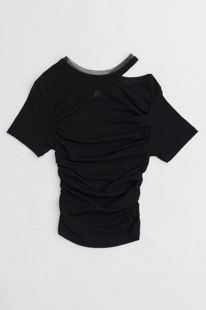 【プランク プロジェクト/PRANK PROJECT】のソフトボイルテレコギャザーTシャツ / Soft Voile Teleco Gathered T-shirt インテリア・キッズ・メンズ・レディースファッション・服の通販 founy(ファニー) https://founy.com/ ファッション Fashion レディースファッション Fashion for Women トップス・カットソー Cut & Sew Tops シャツ・ブラウス・オフィスカジュアル Elegant Blouses & Button-Ups ロングTシャツ・Tシャツ Longline T-Shirts & Tees カットソー・ベーシックTシャツ Cut-and-Sewn Tops / Stretch Tees & Basics ギャザー Gathered, Ruffled シアー Sheer, See-Through ショート Short, Short Length スリーブ Sleeve, Long Sleeve / Short Sleeve チュール Tulip, Tulip Motif テレコ Ribbed, Rib Stitch フィット Fit, Slim Fit ワンポイント One Point, Statement Accent |ID: prp329100003925829 ipo3291000000032926750