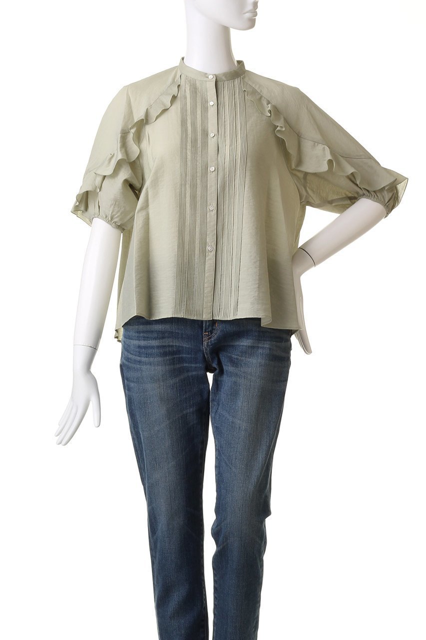 【マリリンムーン/MARILYN MOON】のシアーラッフルピンタックブラウス 人気、トレンドファッション・服の通販 founy(ファニー) 　ファッション　Fashion　レディースファッション　Fashion for Women　トップス・カットソー　Cut & Sew Tops　シャツ・ブラウス・オフィスカジュアル　Elegant Blouses & Button-Ups　シアー　Sheer, See-Through　ショート　Short, Short Length　スリーブ　Sleeve, Long Sleeve / Short Sleeve　ボトム　Bottoms, Lower Wear　ラッフル　Ruffle, Frill　人気　Popular, Best Seller　other-2|ID: prp329100003930321 ipo3291000000035653184