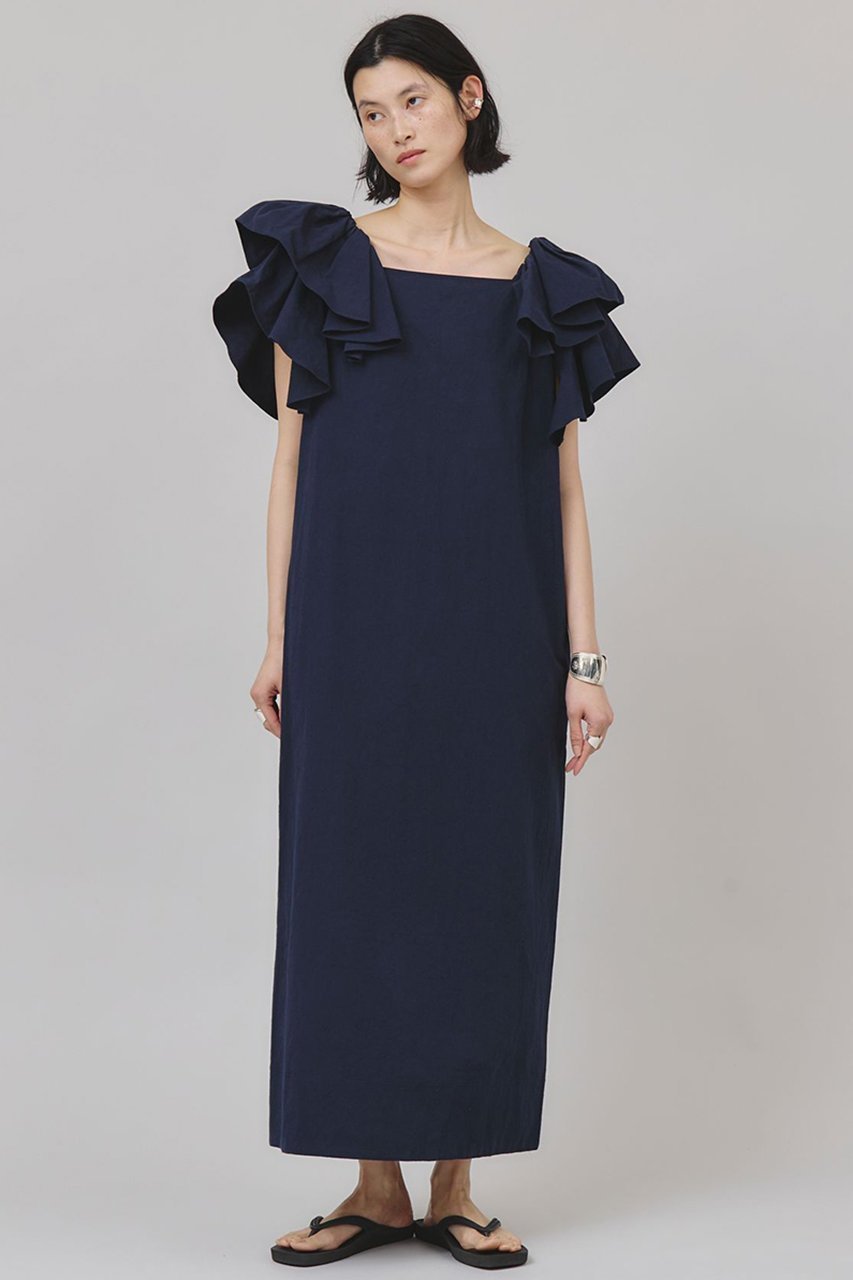 【カレンソロジー/Curensology】のコットンリネンフリルスリーブワンピース 人気、トレンドファッション・服の通販 founy(ファニー) 　ファッション　Fashion　レディースファッション　Fashion for Women　ワンピース　Dresses　チュニック　Tunic Tops & Dresses　ギャザー　Gathered, Ruffled　サマー　Summer, Summer Style　スリーブ　Sleeve, Long Sleeve / Short Sleeve　チュニック　Tunic, Long Top　フリル　Frill, Ruffle　ロング　Long, Long-Length　夏　Summer　日本製　Made In Japan　other-2|ID: prp329100003930335 ipo3291000000032810820