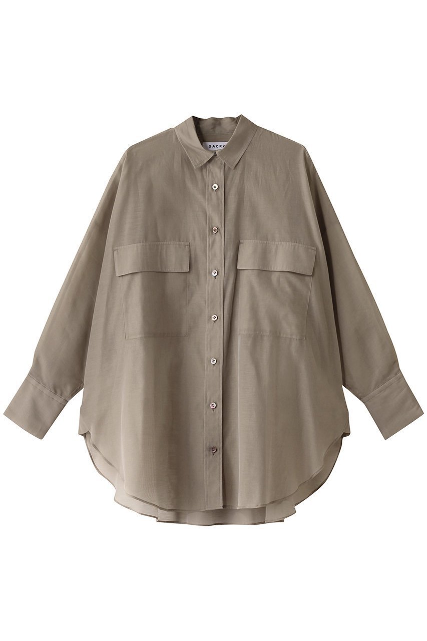 【サクラ/SACRA】のプレミアムシルクコットンシャツ インテリア・キッズ・メンズ・レディースファッション・服の通販 founy(ファニー) 　ファッション　Fashion　レディースファッション　WOMEN　トップス・カットソー　Tops/Tshirt　シャツ/ブラウス　Shirts/Blouses　イタリア　Italy　シアー　Sheer　シルク　Silk　スリーブ　Sleeve　フォルム　Form　ポケット　Pocket　ミリタリー　Military　ロング　Long　ベージュ|ID: prp329100003932419 ipo3291000000030801950